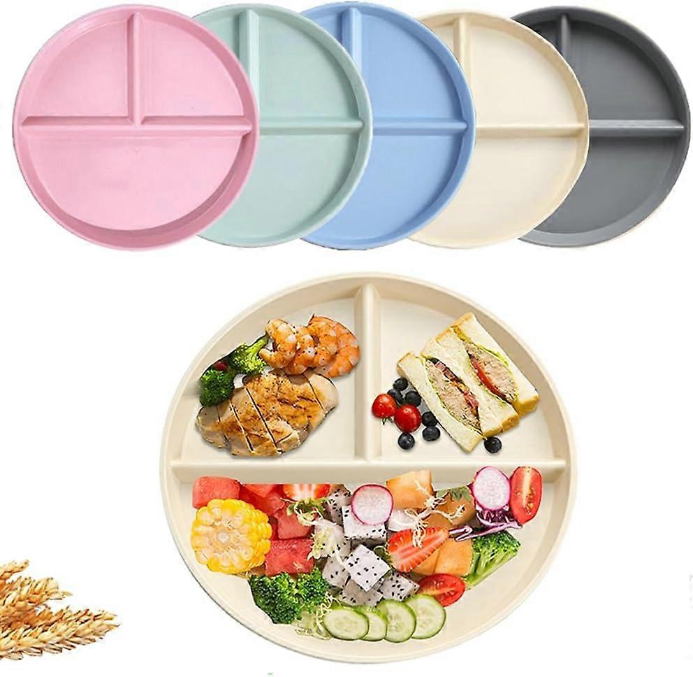 5 PCS Unbreakable Reusable Compartment Plates for Kids 9IN
