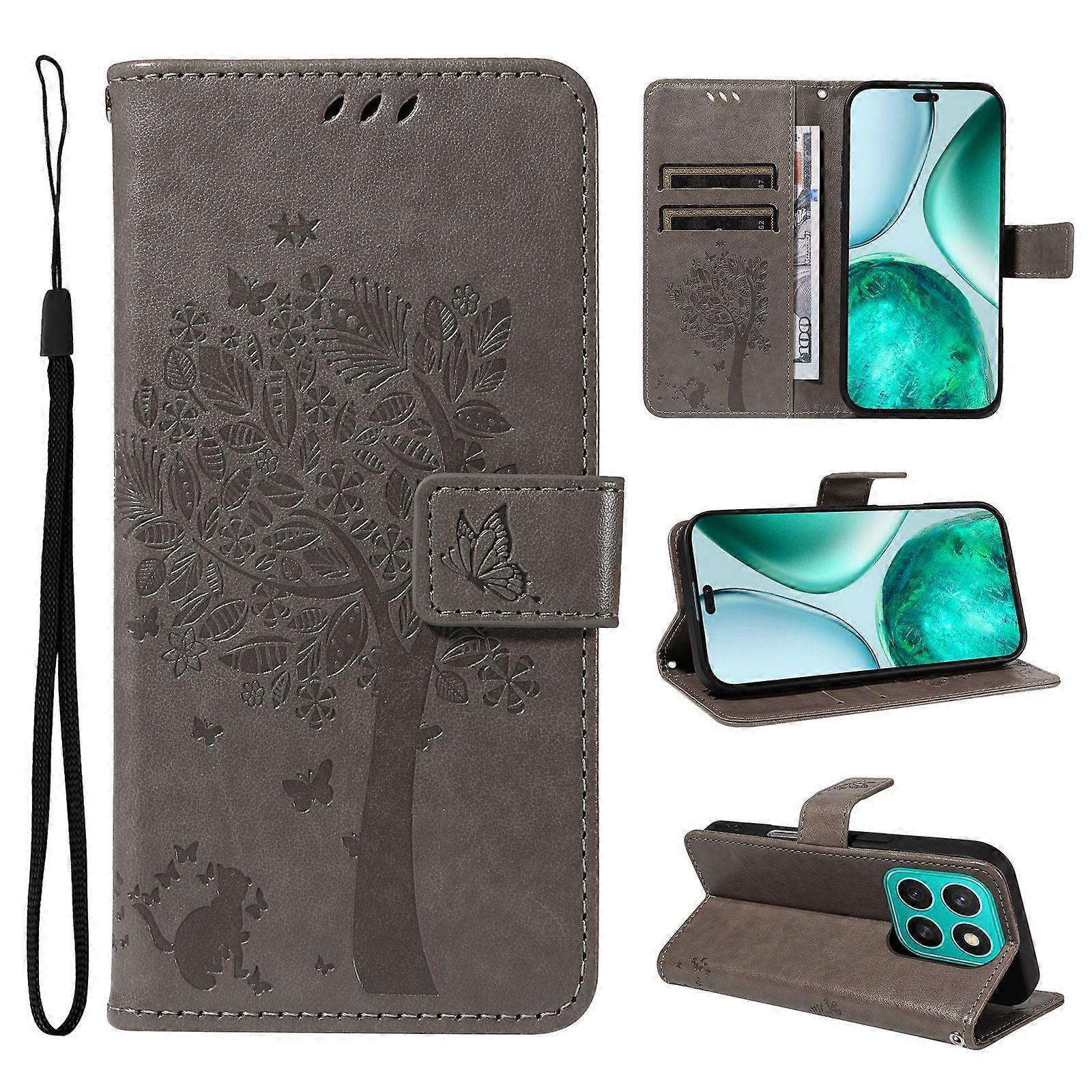 For Honor X8b 4G Phone Case with Stand Cat Tree Pattern Leather Wallet Mobile Cover