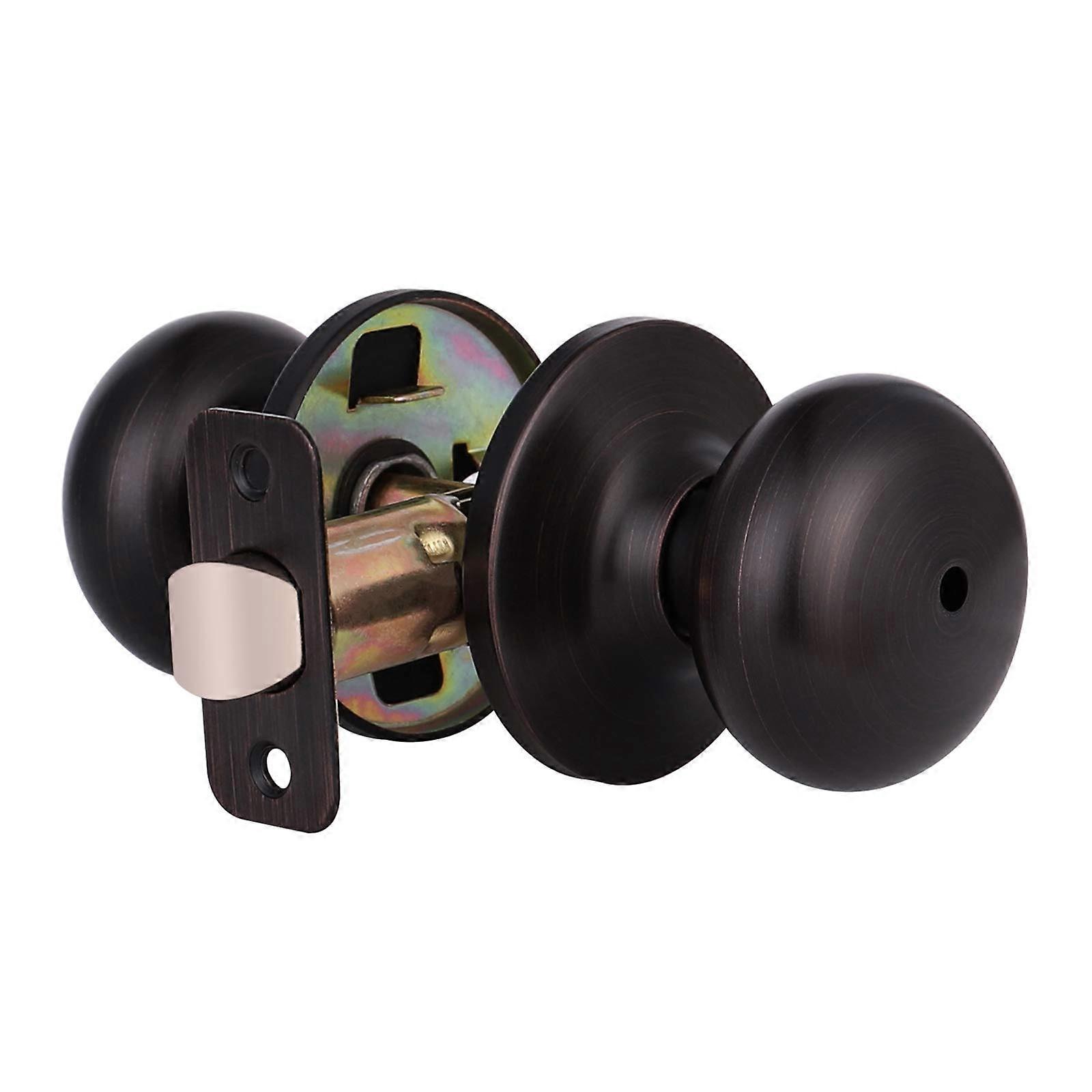 1 Pack Inner Door Dark Private Gate KNOB, Locking Door for Bed or Bathroom Function Button Inner Door Use, Oil Rubed Bronze, Round Sugar