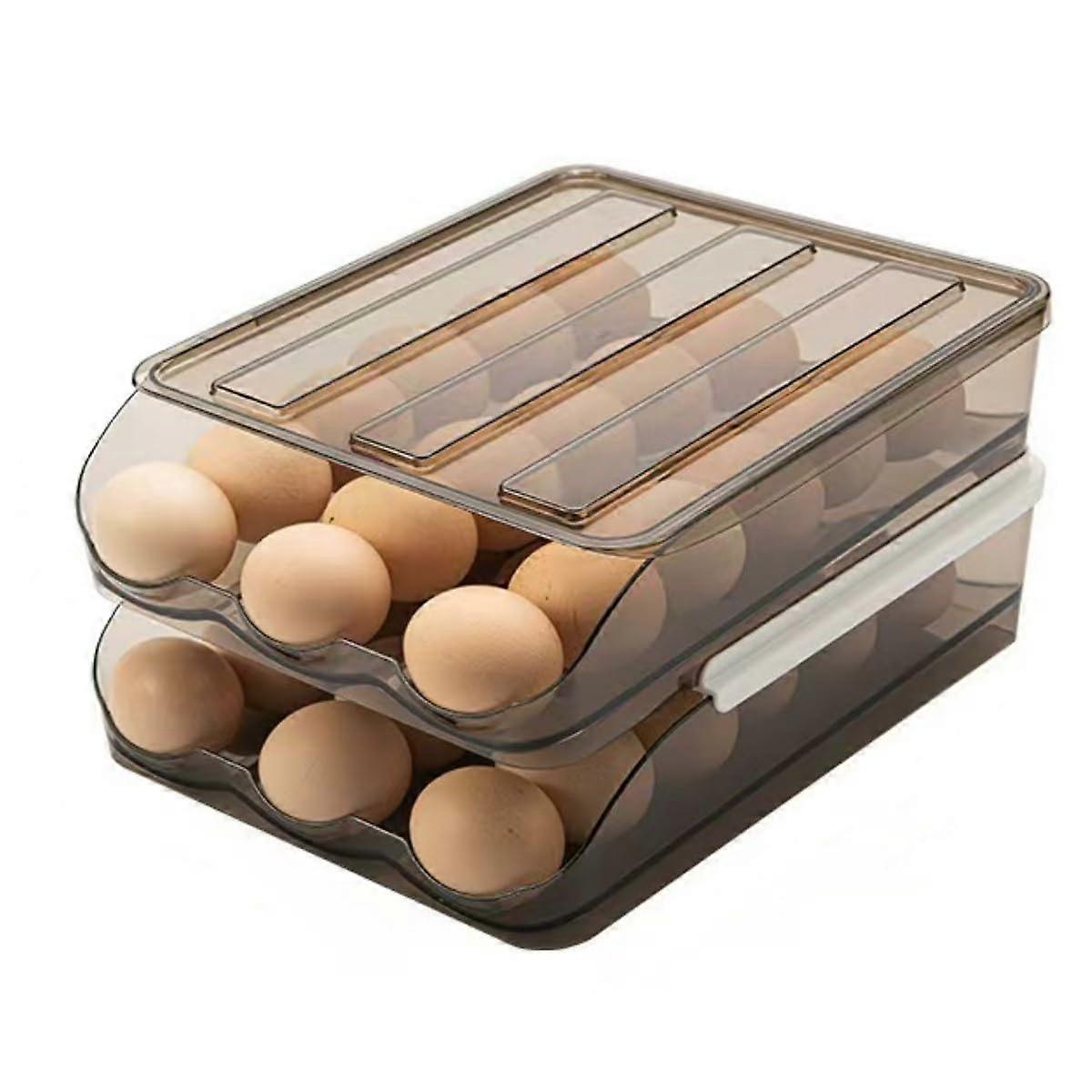Egg Holder For Fridge, Automatic Rolling Egg Container, Clear Plastic Egg Tray, Egg Organizer, Refrigerator Egg Rack