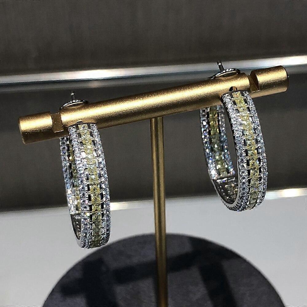925 Sterling Silver 3ex Vvs Emerald Yellow Sapphire Synthetic Diamond Hoop Earrings For Women Gift