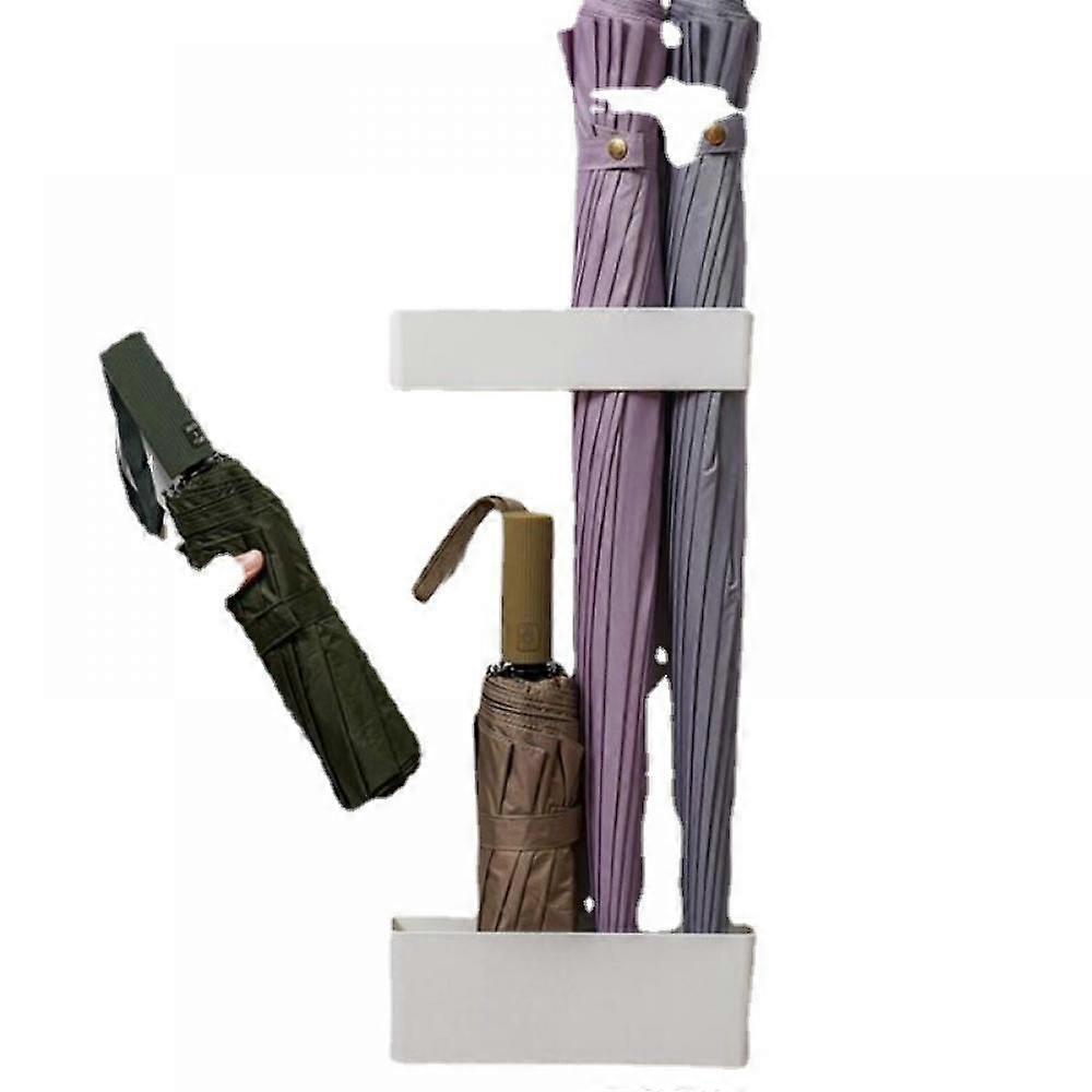 Wall-mounted Adjustable Umbrella Stand With Hooks White