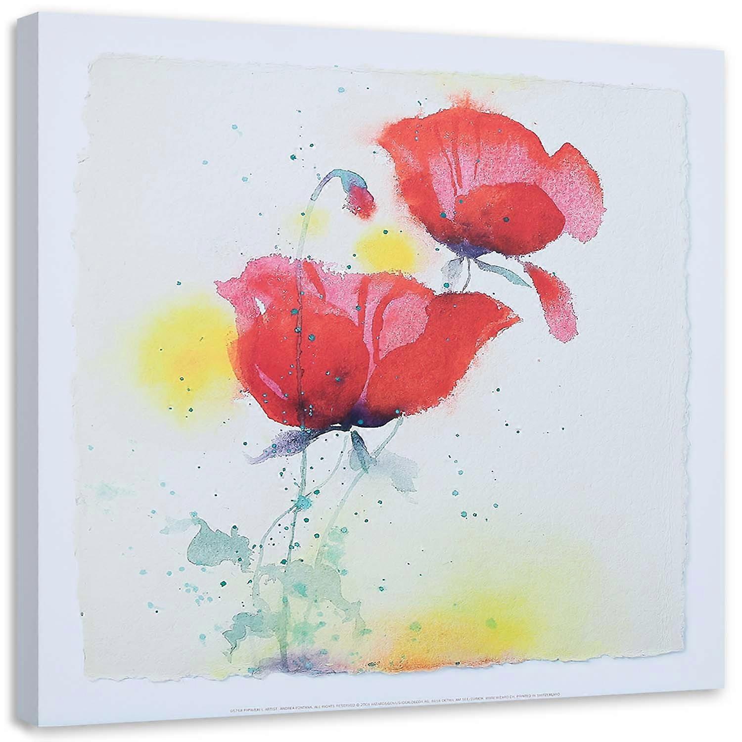 Impression sur toile, Comme deux coquelicots peints à la main - 30x30