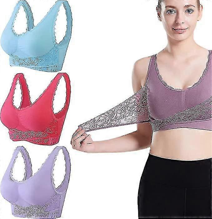 3pcs Tourmaline Shaping & Powerful Lifting Bra, Tourmaline Shaping Wireless Bra, Front Cross Side Buckle Lace Lifting Bra