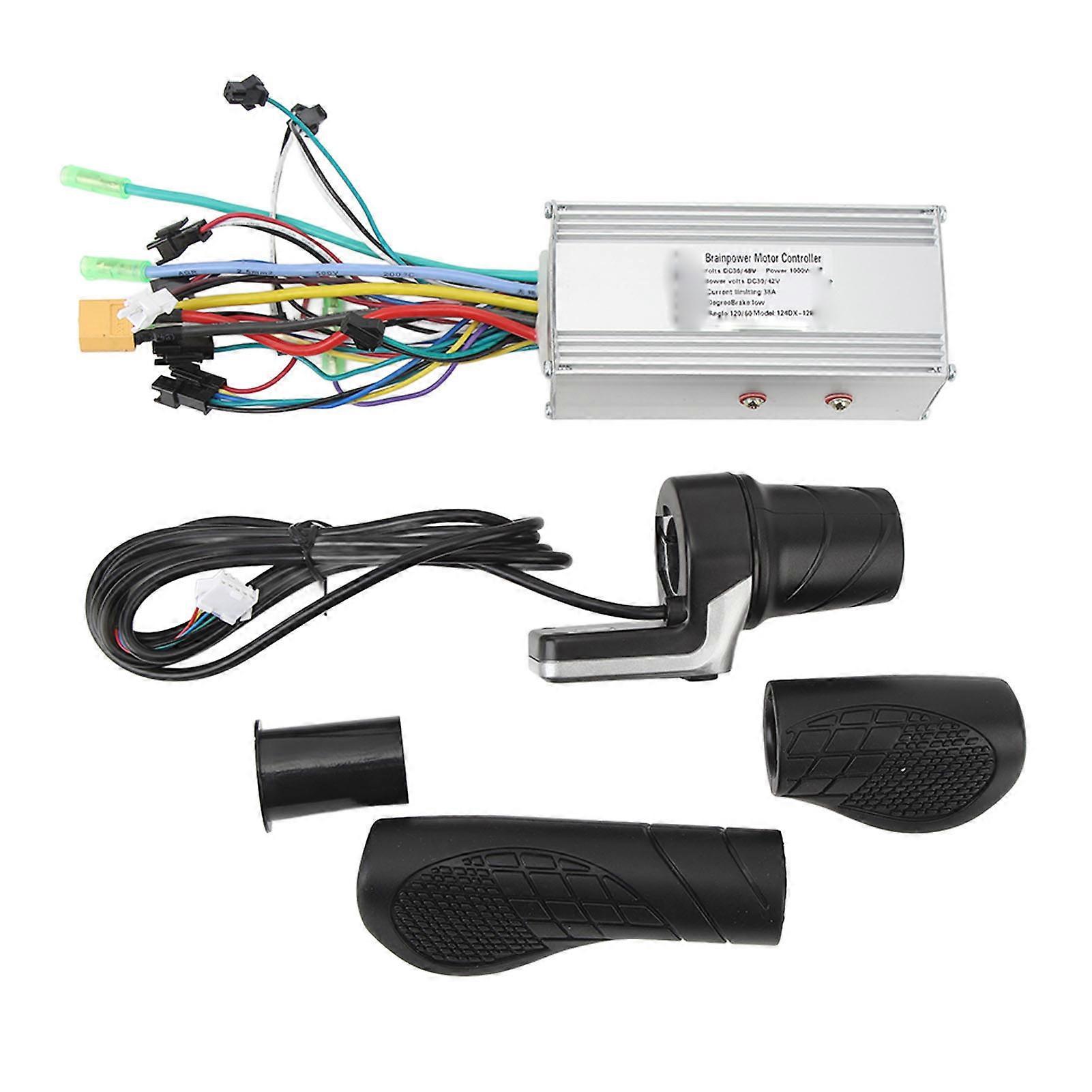 36V 48V 1000W 38A Sine Wave 3 Mode Brushless Controller 124DX Half Twist Throttle Grip with Panel for Electric Bike Conversion