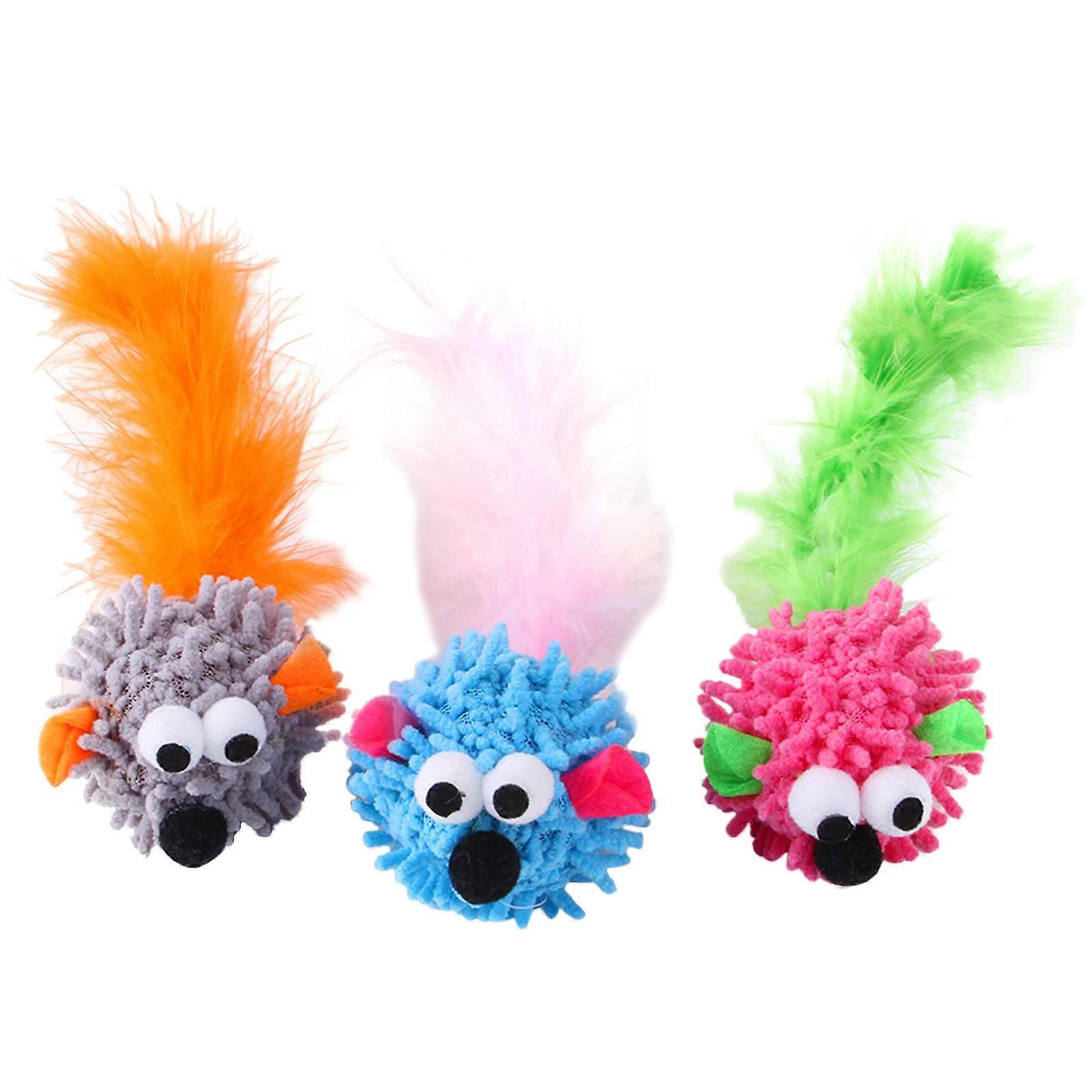 3 x Plush- Mouse Toy for Pet Cat Bright Colored Play-Catch Kitten Microfiber Mice Toy for Indoor Cats