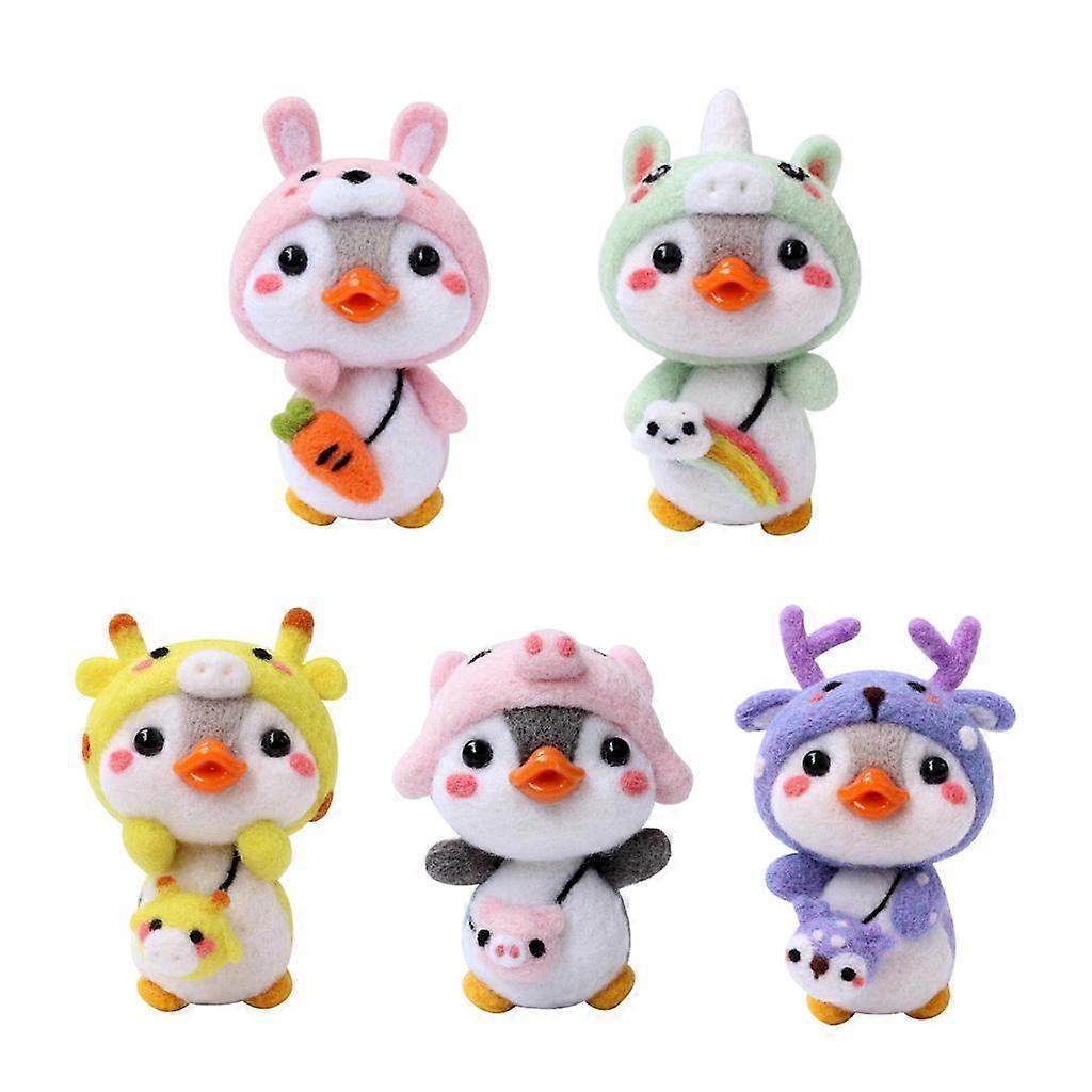 5 Sets Cartoon Penguin Felting Starter Kits Wool Felting