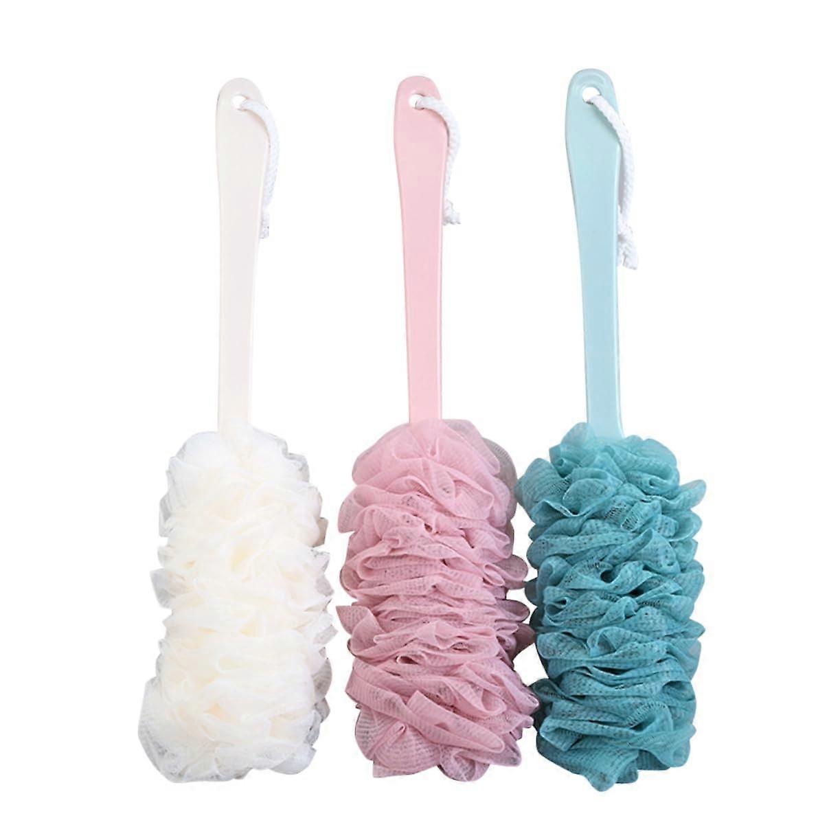 Long Handle Bath Brush Set of 3 Soft PE Exfoliating Shower Brushes for Body and Back Scrubbing