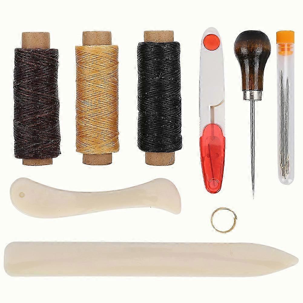DIY Stitching Leather Hand Sewing Craft Tool Thimble Measuring Tape Awl Accessory Set