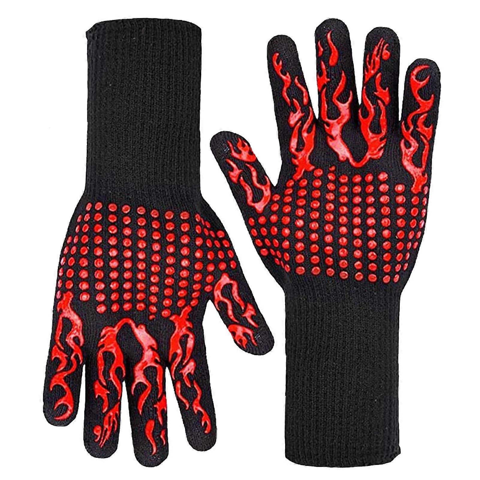 2 pairs of fireproof BBQ gloves, ulation up to 800°C, average size (red torch)
