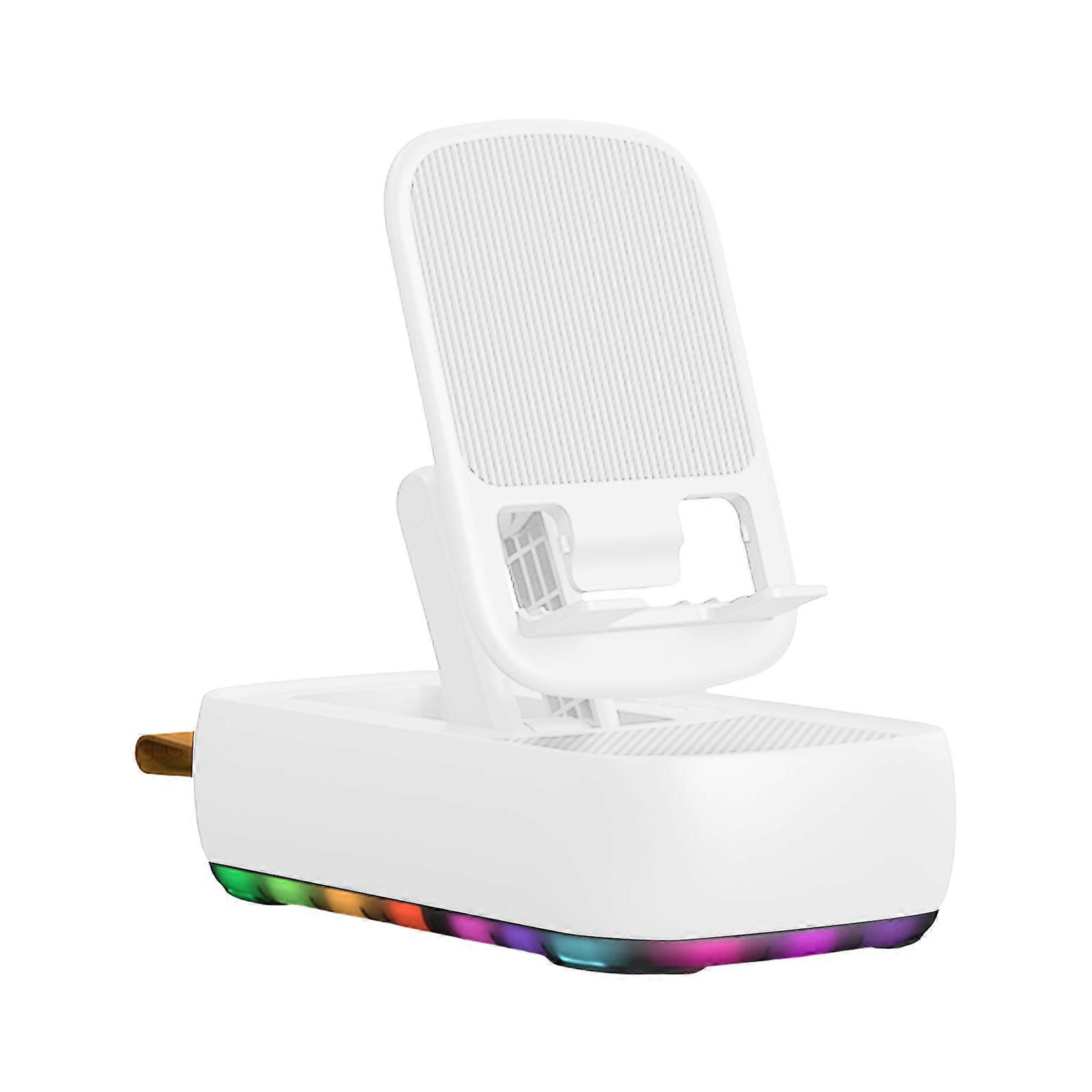 Wireless Speakers 360 Degree Rotating Phone Stand Portable Surround Sound Speaker with Light & Charging Function  White