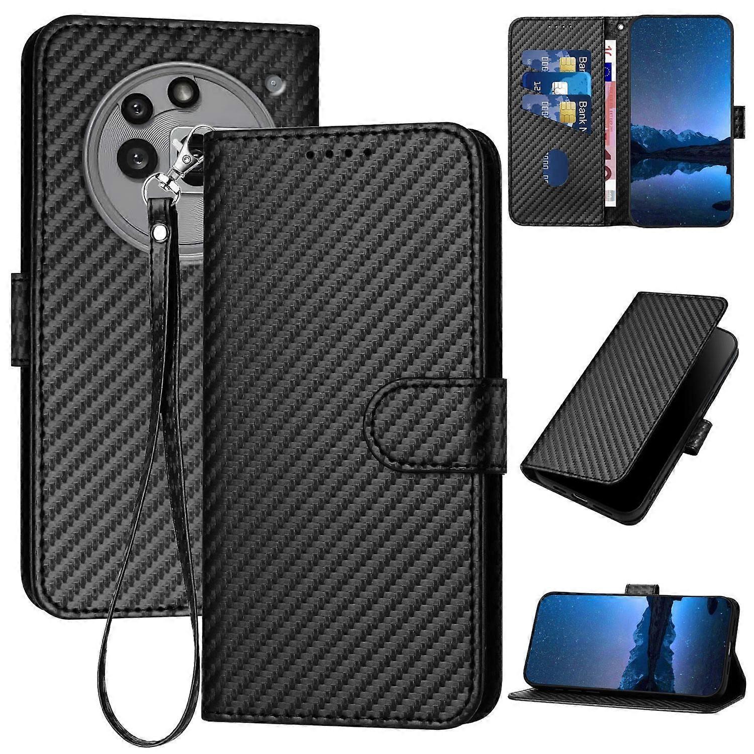 For Nothing Phone 3a Pro Carbon Fiber Faux Leather Case Case Black