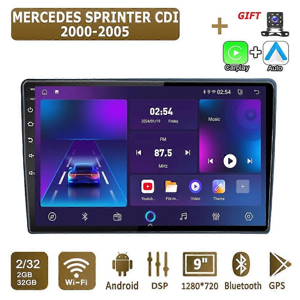 Android Carplay Car Radio For MERCEDES SPRINTER CDI 2000-2005 Multimedia Player Head Unit Stereo GPS Navigation BT WIFI 2+32GB