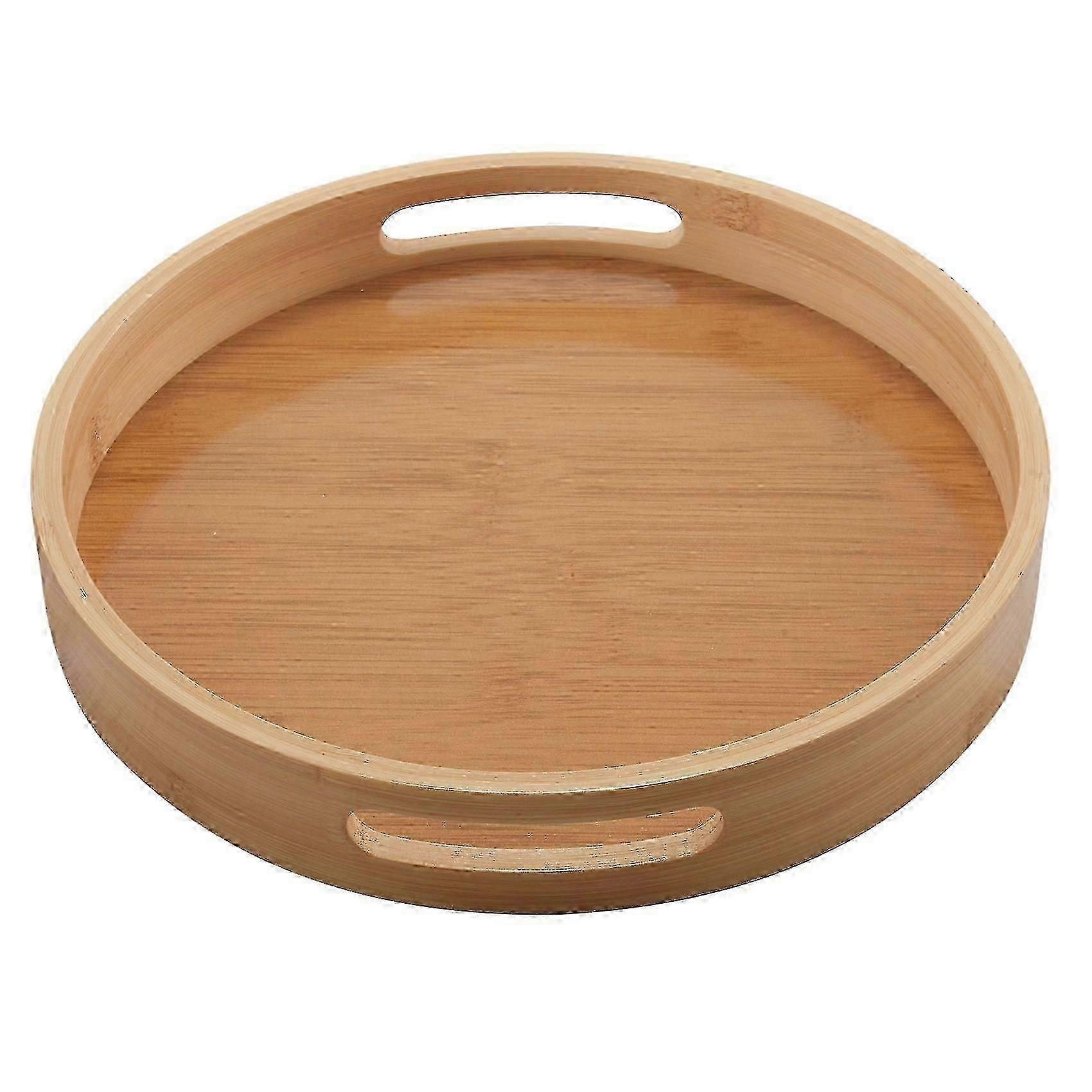 Pyöreä bambutarjoilualusta kahvalla - Puun väri ruokaan ja teehen