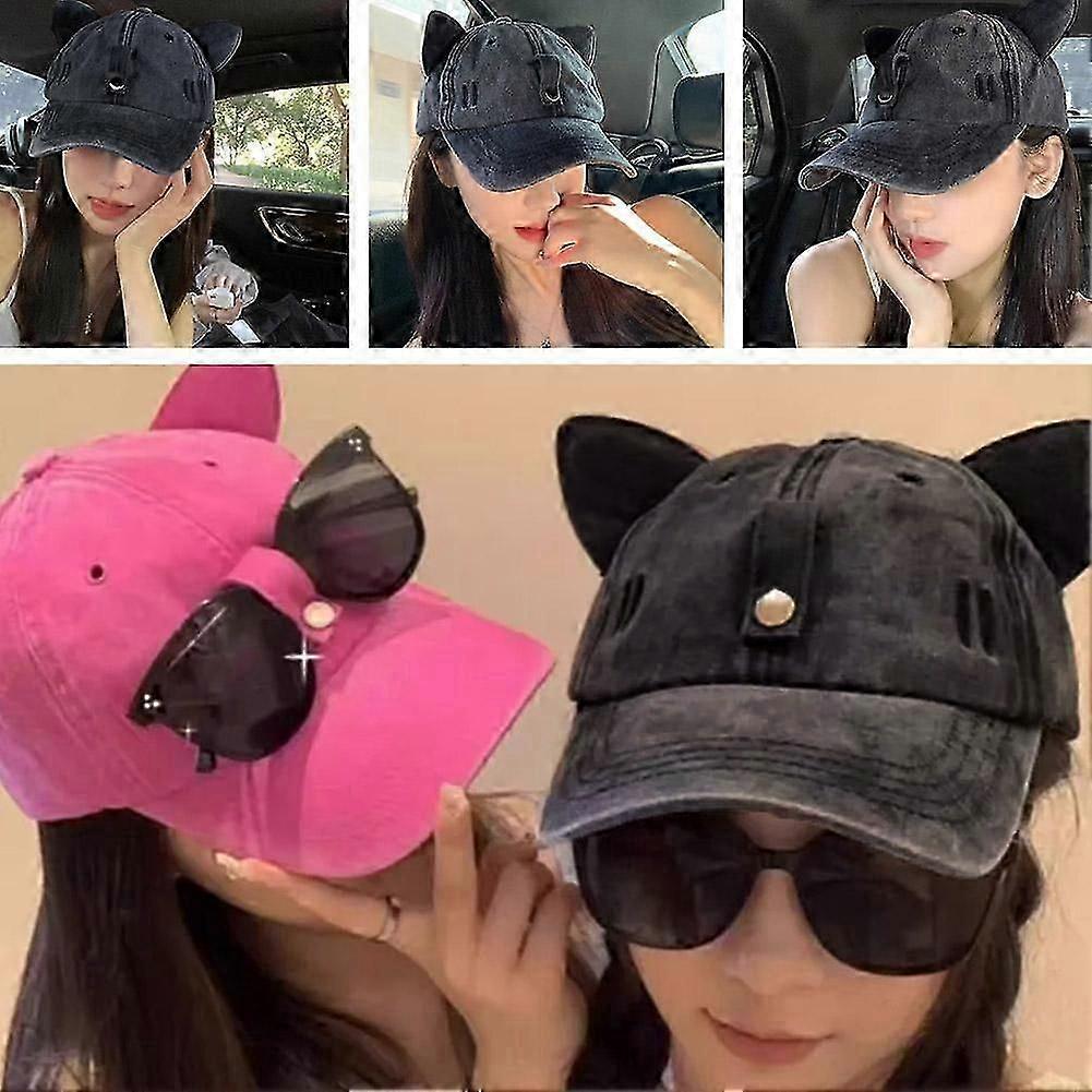 बिल्ली के कान टोपी महिला धूप का चश्मा प्यारा बेसबॉल टोपी धूप का चश्मा बहुमुखी