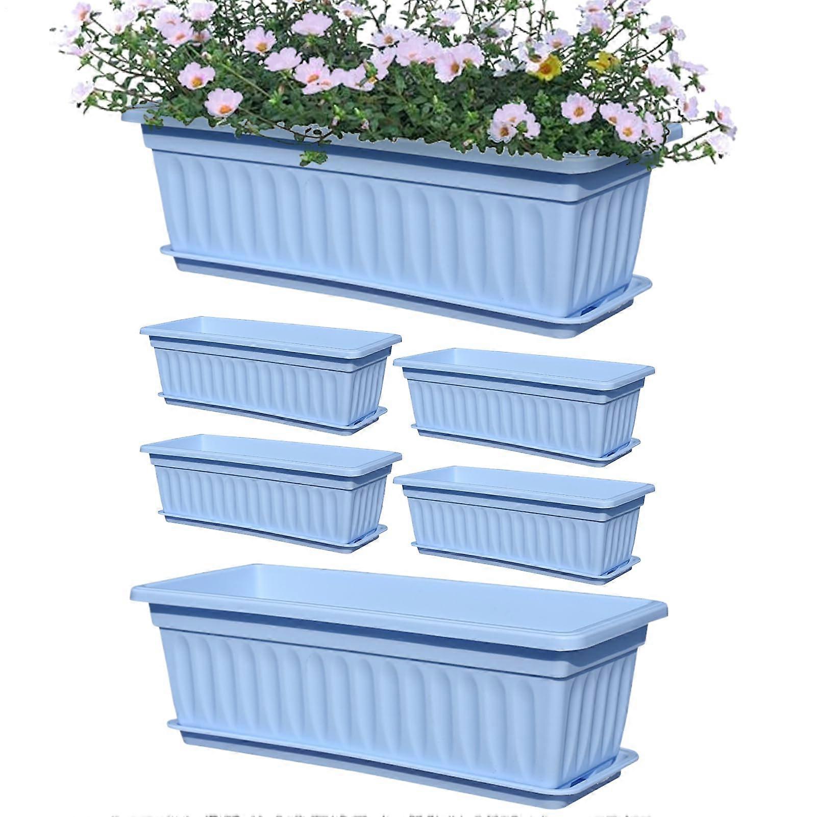 Window Boxes Planter 6 x Weatherproof Containers with Built-in Drainage Holes for Growing Flowers and Herbs in Kitchen Blue