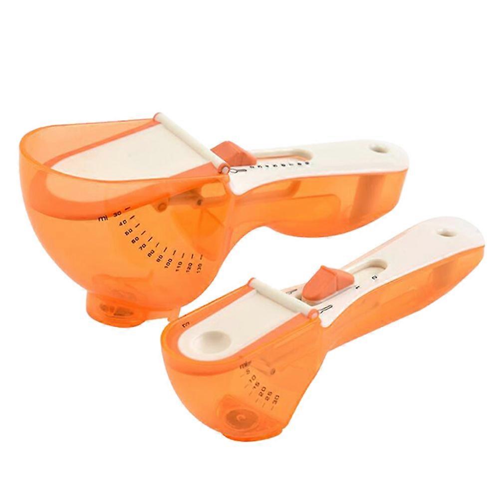 Plastic Measuring Spoons Adjustable Baking Kitchen Utensil 18x7cm Orange 2Pcs