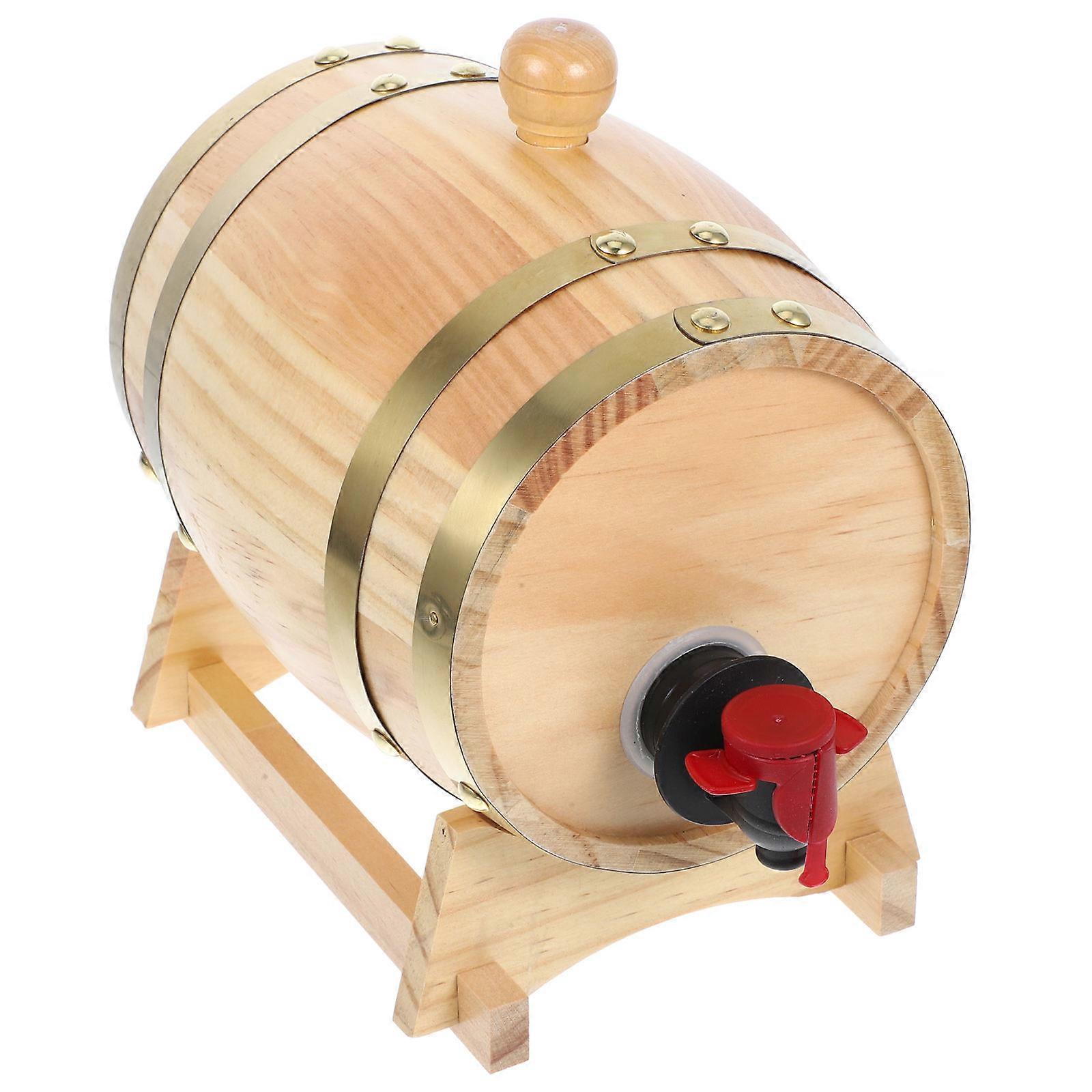 Pine Wood Wine Barrel with Faucet and Stand – Reusable Wooden Drink Barrel for Beer, Red Wine, Home Bar Decoration, Aging Bucket with Retro Design