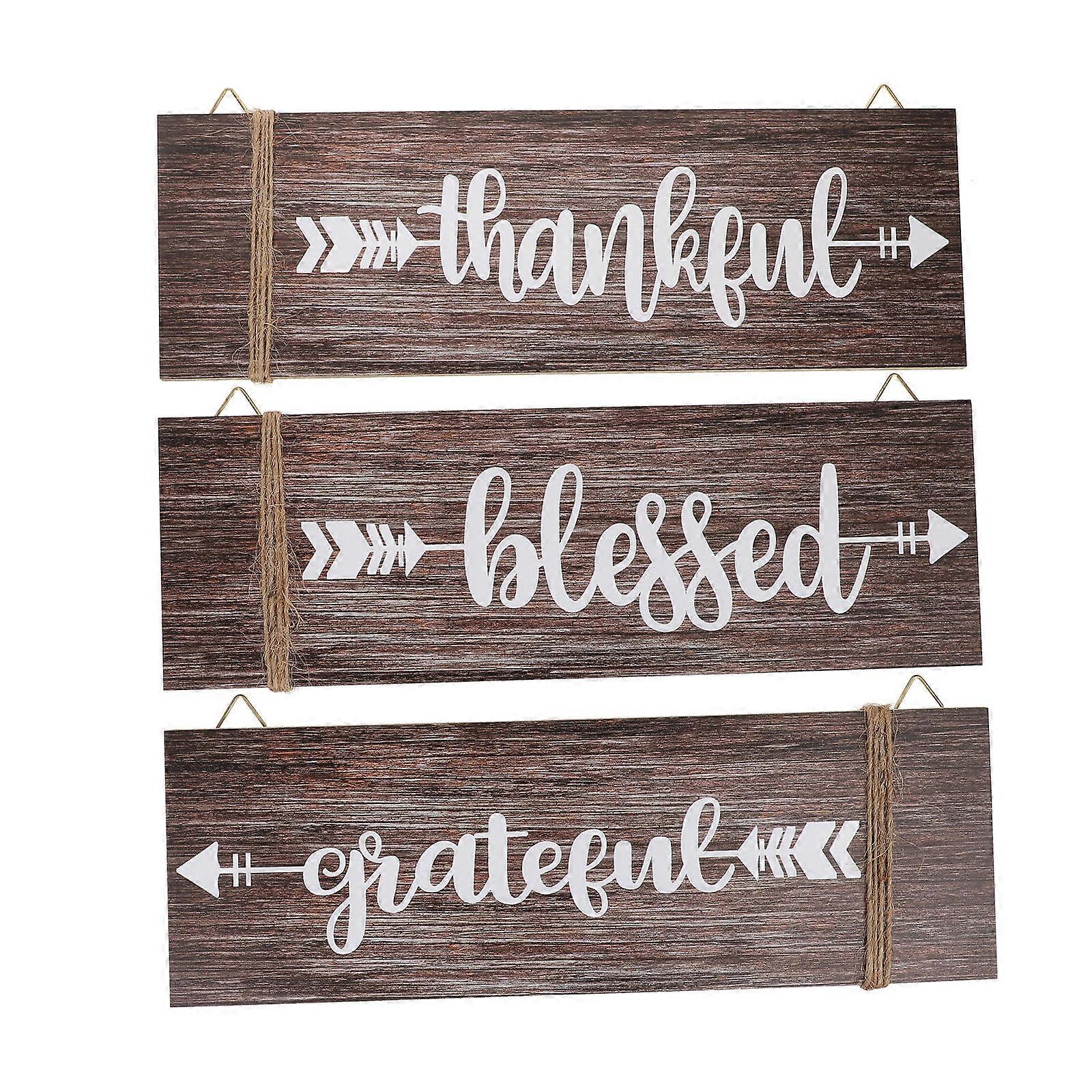 Wooden Decorative Hangings with Inspiring Text for Wall Decor in Brown 3pcs