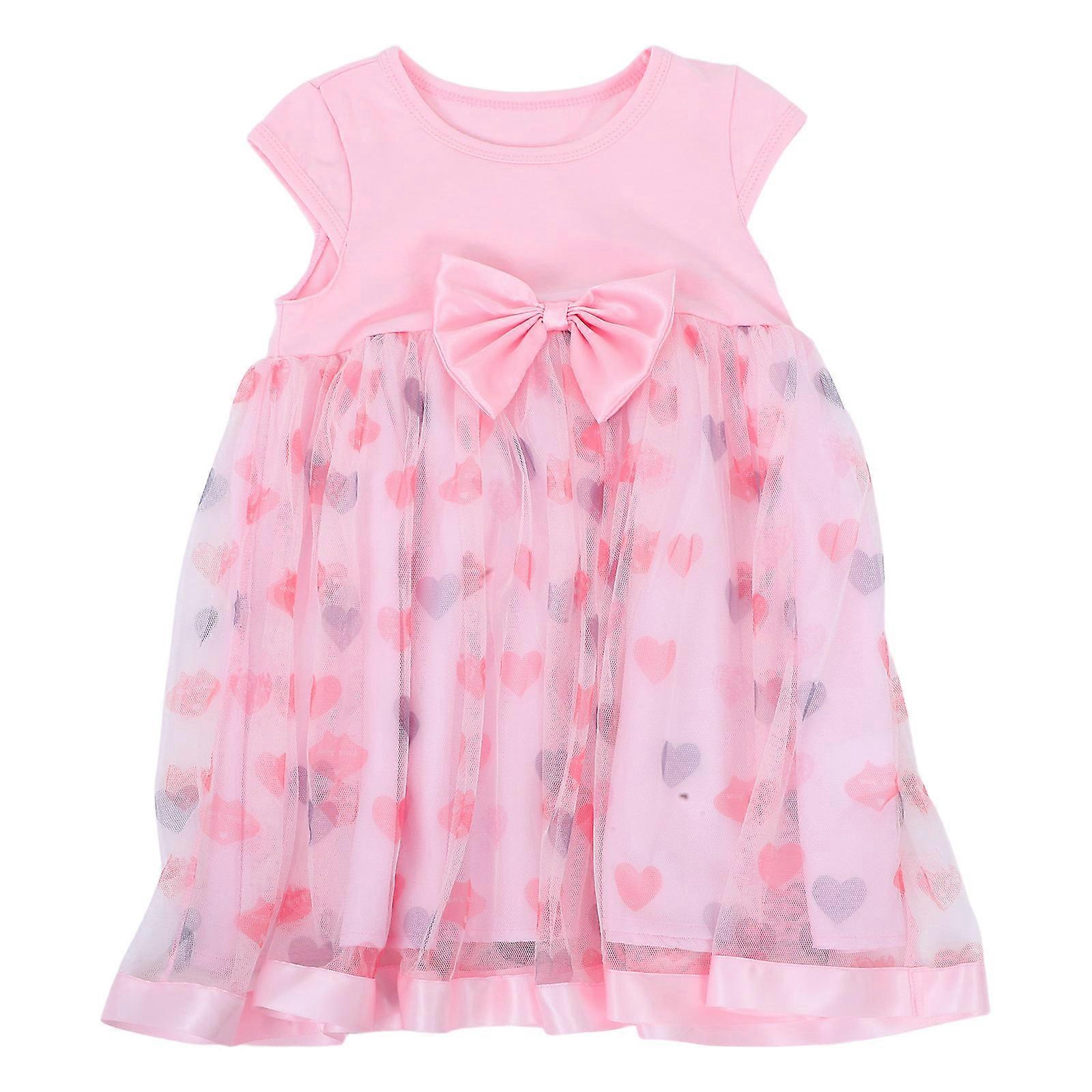 Baby Dresses Sleeveless Heart Pattern Dress Adorable Trendy Look Pink Mesh Fabric Comfortable For Summer 1Pcs