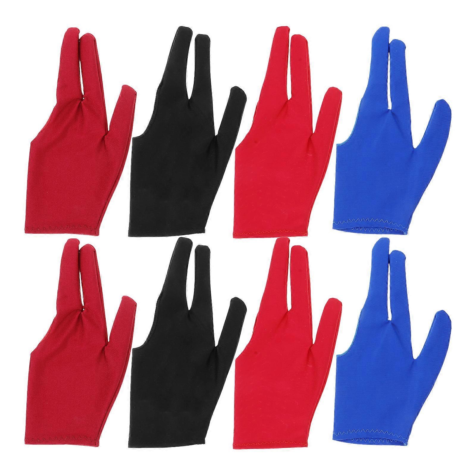 Three-Finger Gloves For Billiards Elastane Material Red 8Pcs