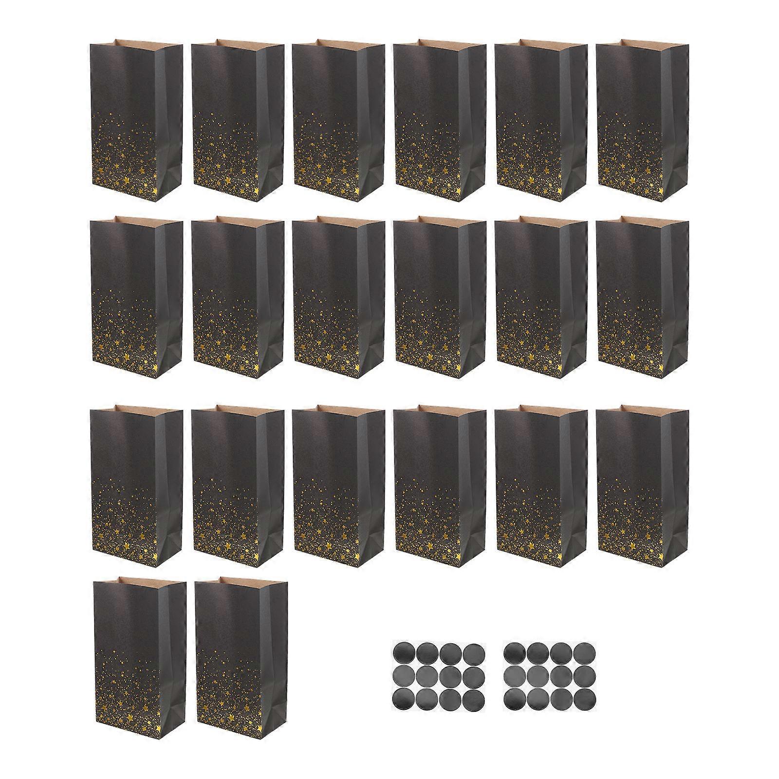 Black Gold Kraft Paper Candy Bags, Durable Storage Pouches for Snacks, Wrapping, and Shopping with Festive Star Design
