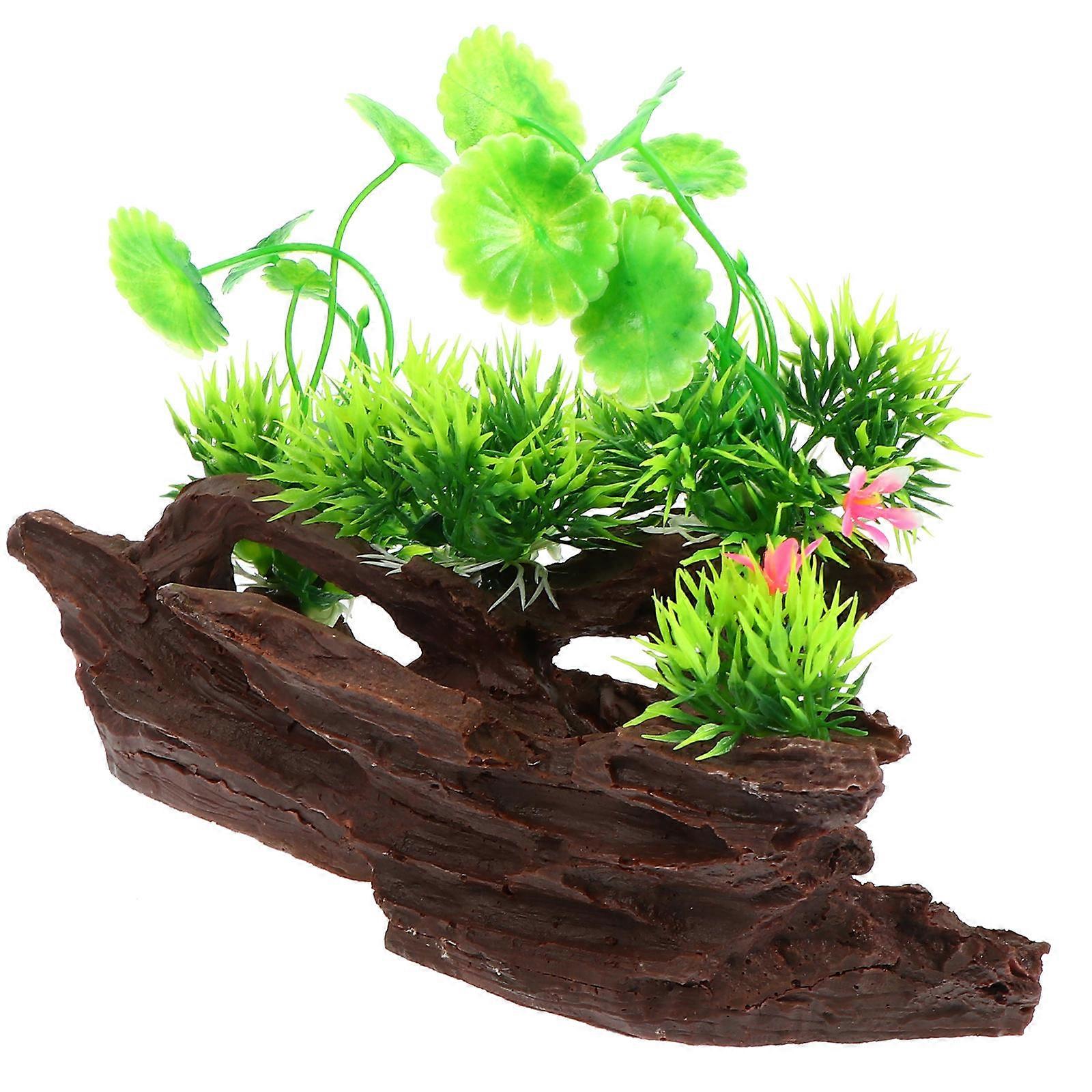 Artificial Aquarium Decorations Wood Root Resin Ornament for Fish Tank Coffee 29X11cm Material 1Pcs