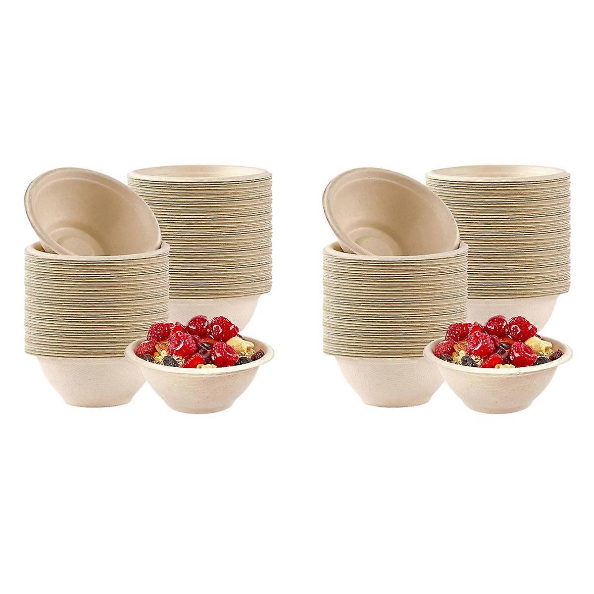 100Pcs Strong Disposable Paper Bowls,350Ml Sugarcane Paper Brown