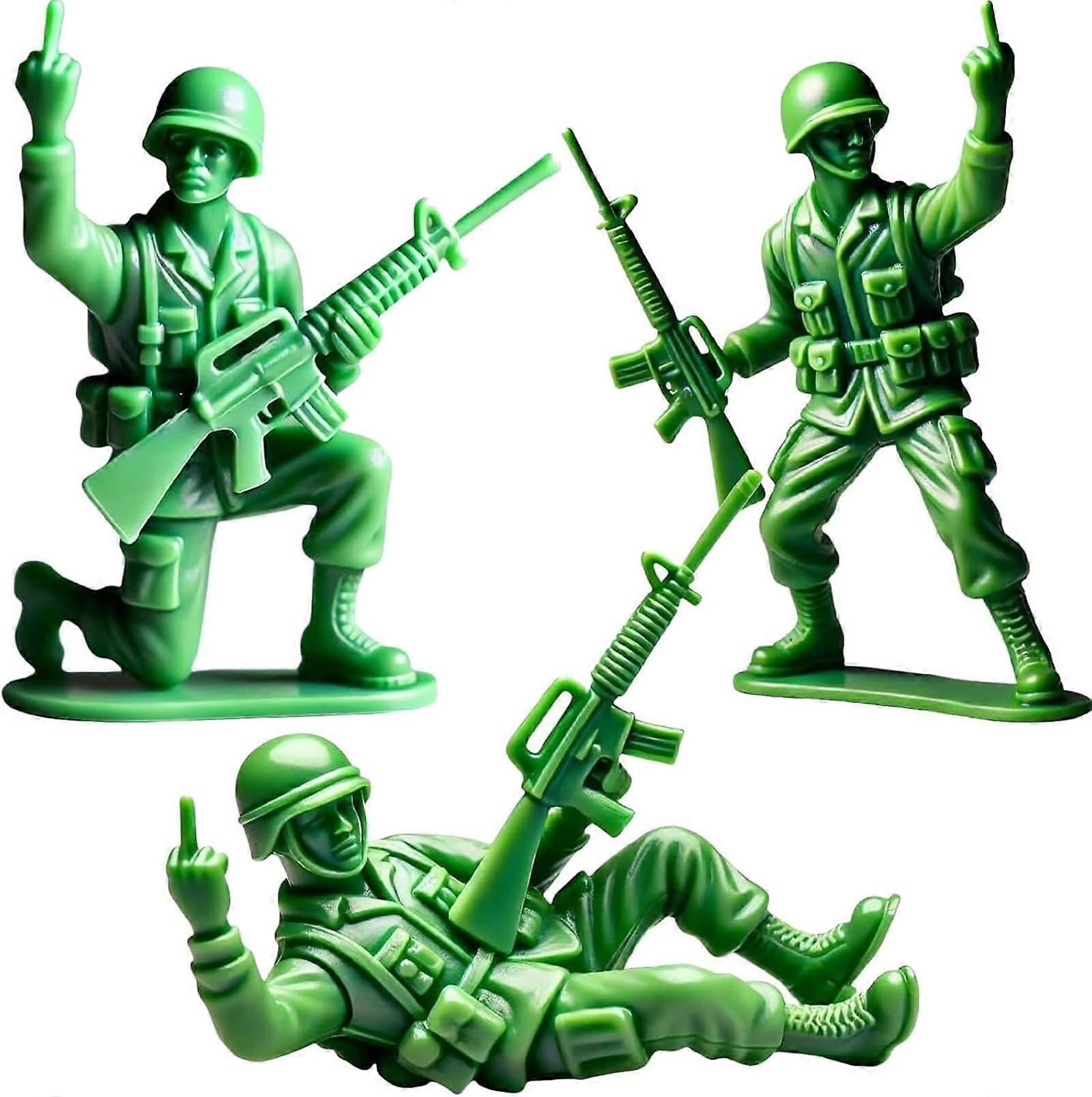 Funny Green Army Men Set - Blue Navy Man Middle Finger Soldier Figures - 3-Piece Classic Military Toy for Home Office Decor