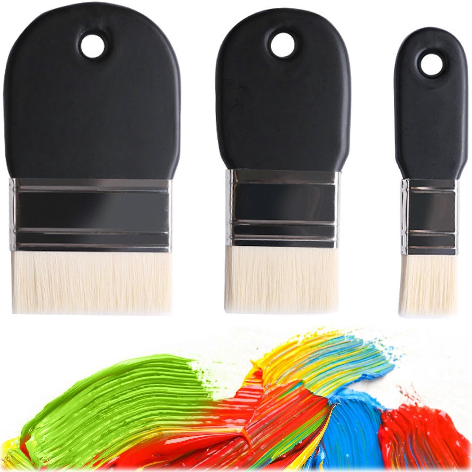 Pack of 3 Paddle Surface Brushes for Acrylic, Watercolour, Gouache - Flat Brushes in 3 Sizes, Reusable Art Supplies