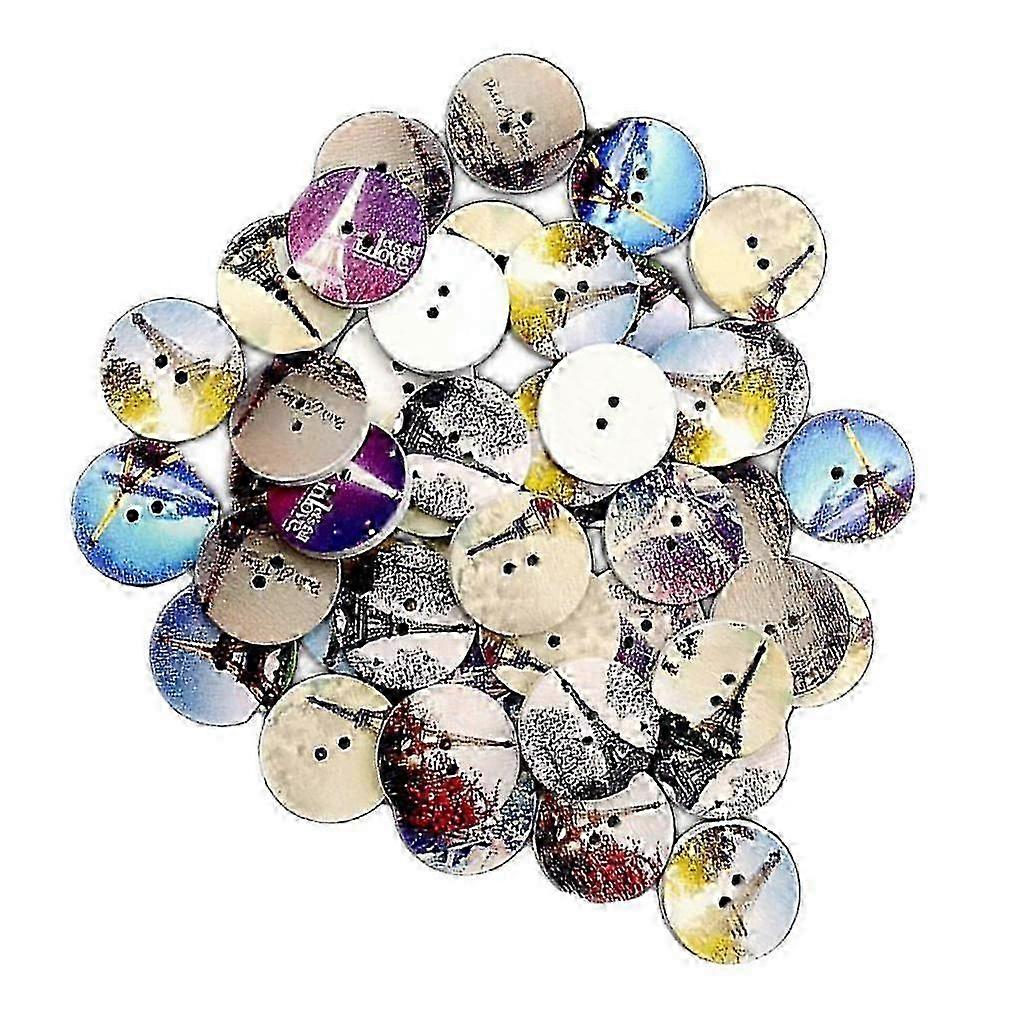 100pcs Assorted Bulk Round Two-Hole Wooden Buttons Ideal for Various Crafts Colorful Painted Buttons 20mm
