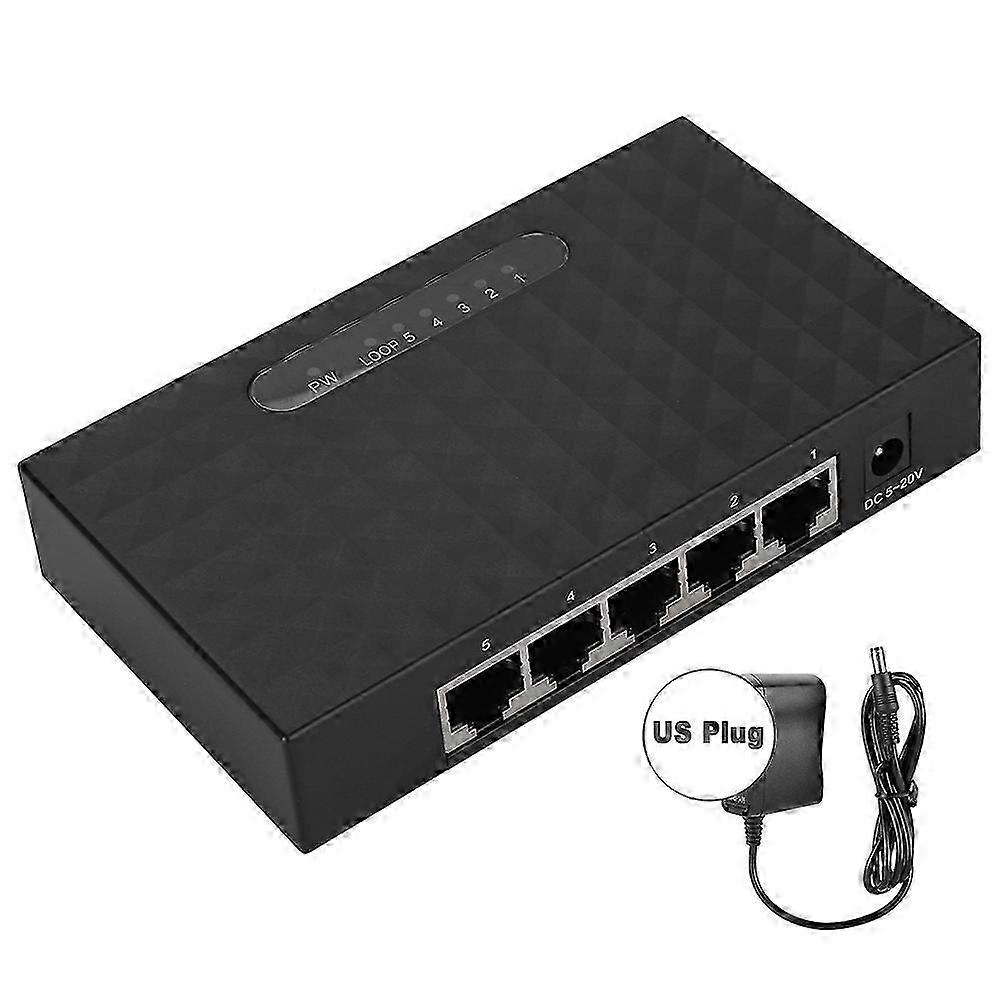 5-Port Fast 10/100/1000Mbps Gigabit Ethernet Hub Network Switch for Compatible Devices, 100-240V, Black, US Version