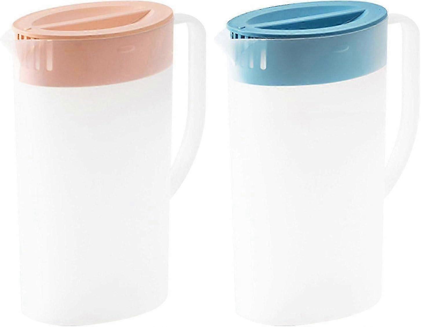 2X Plas-tic Water Jugs with Lid and Handle, Juice Pitcher for Fridge, Hot/Cold Water Pitcher Drink Containers for Lemonade