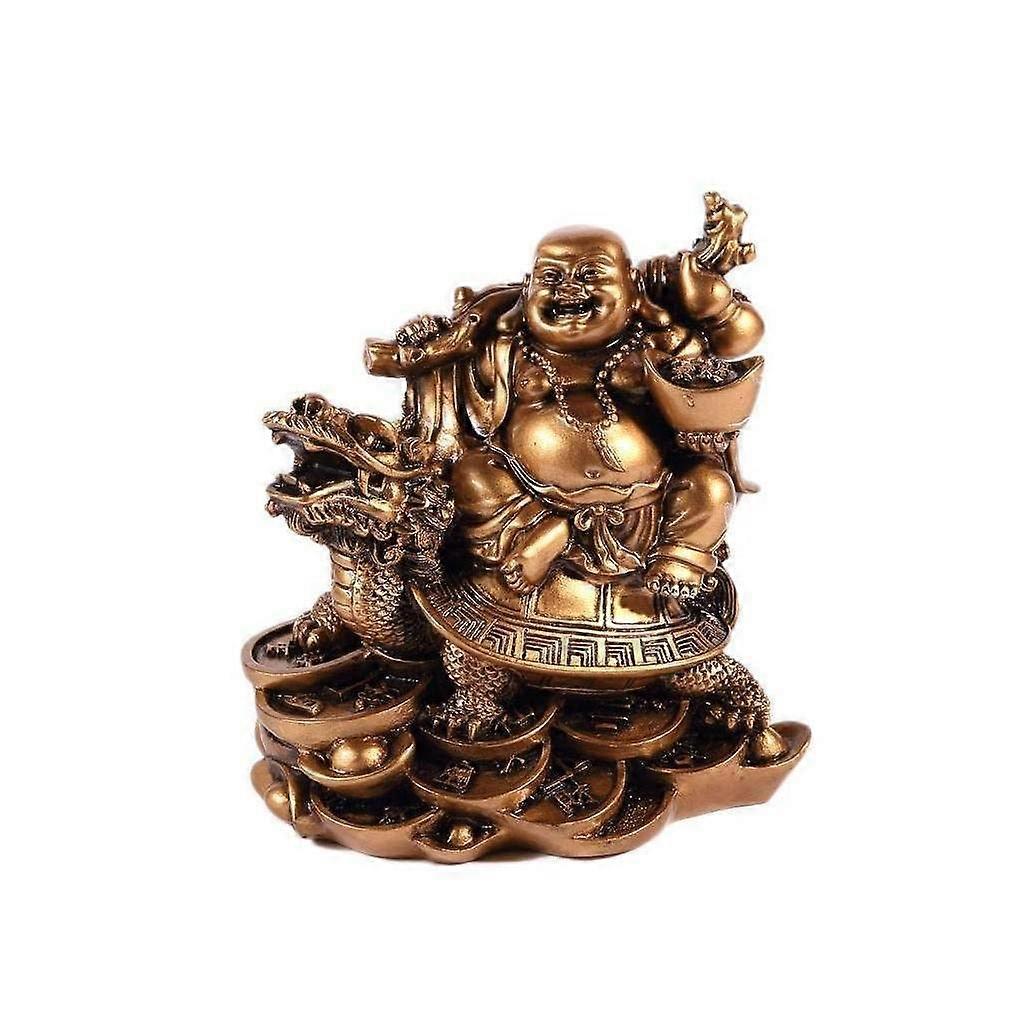 Laughing Buddha Statue, Gold, 12 x 10 x 12 cm Goldcoloured