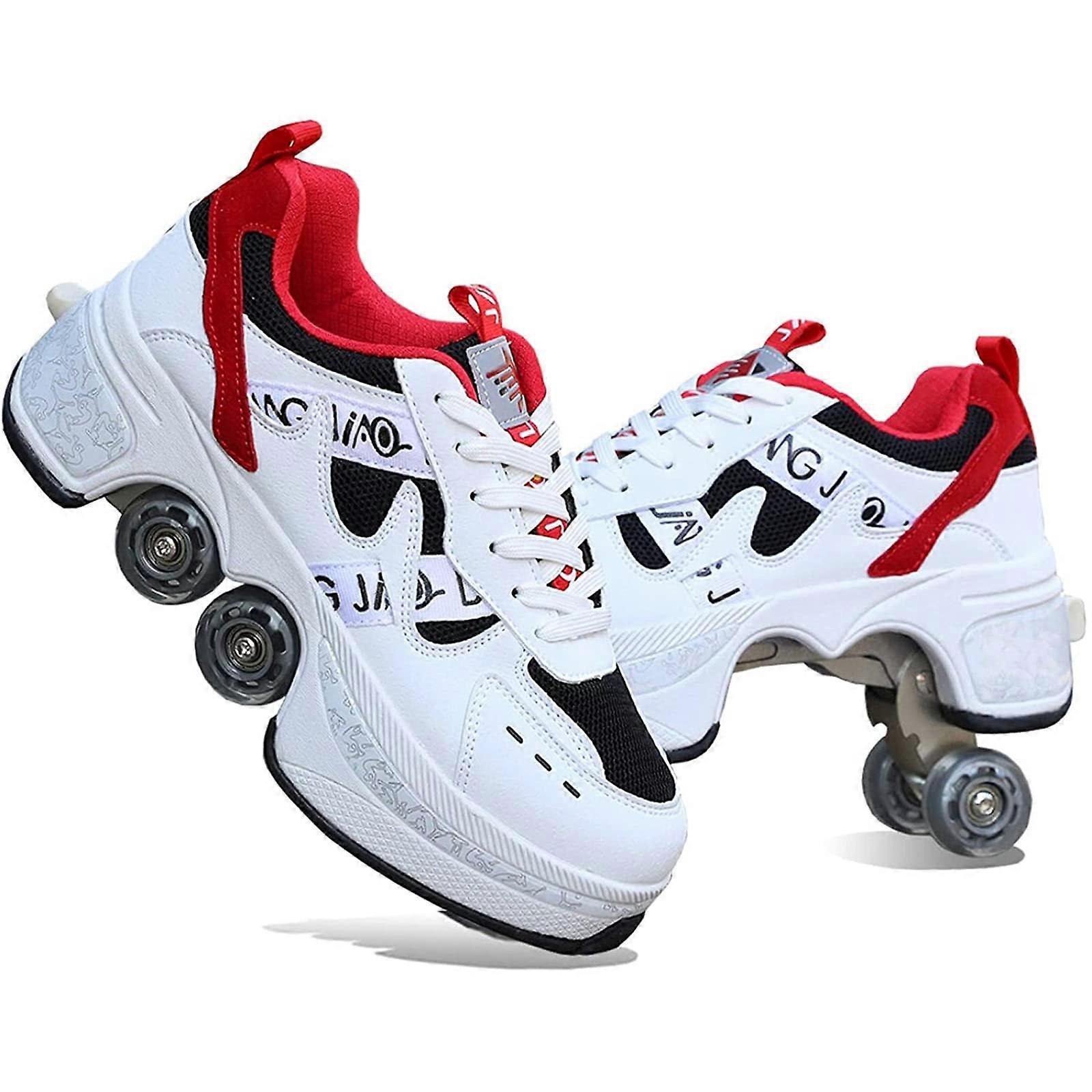Deformation Shoes 2 in 1 Adjustable Roller Skates and Running Shoes with 4 Wheels Size 38 Multifunctional Sports Trainers