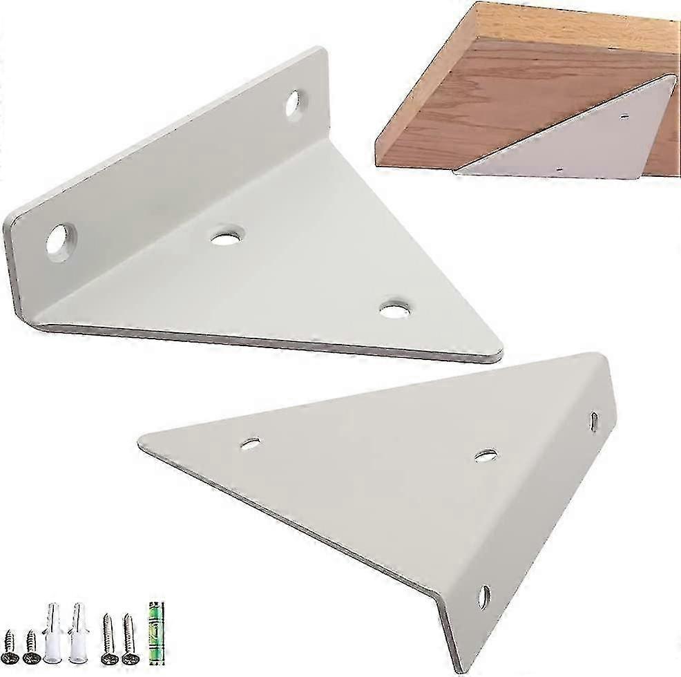 2pcs Metal Wall Mounted Floating Triangle Invisible Shelf Bracket with Screws (White)