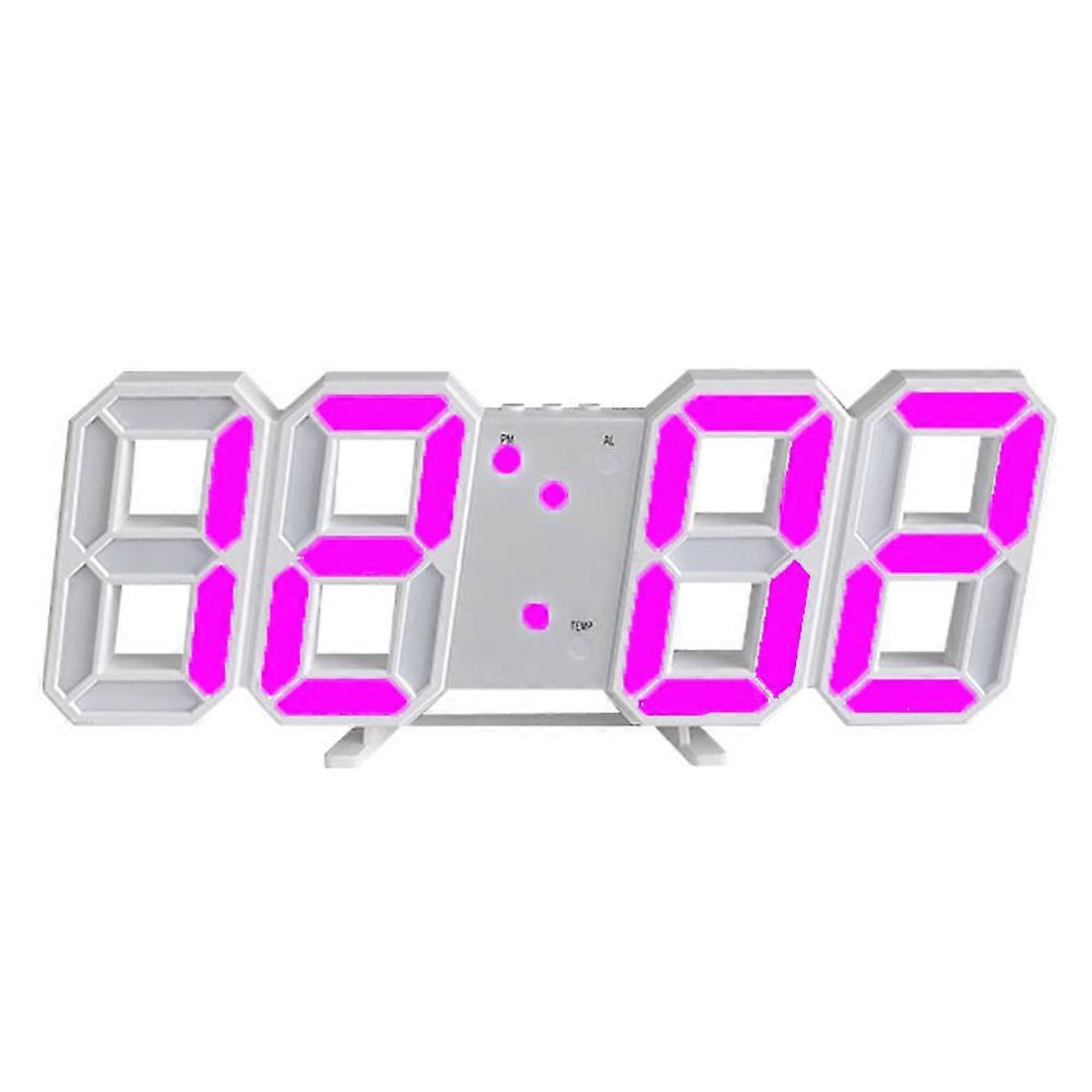 Intelligent 3D Digital Clock Alarm Clock Digital Wall Clock Led Electronic Gift Alarm Clock-Pink