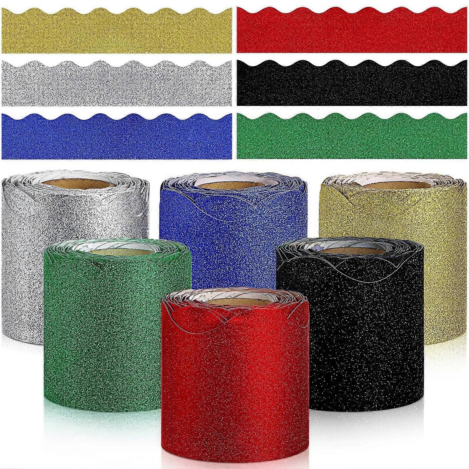 Glittery wavy bulletin board border, 6 rolls with 200 m, selfadhesive, waterproof, decorative trim for school and office.