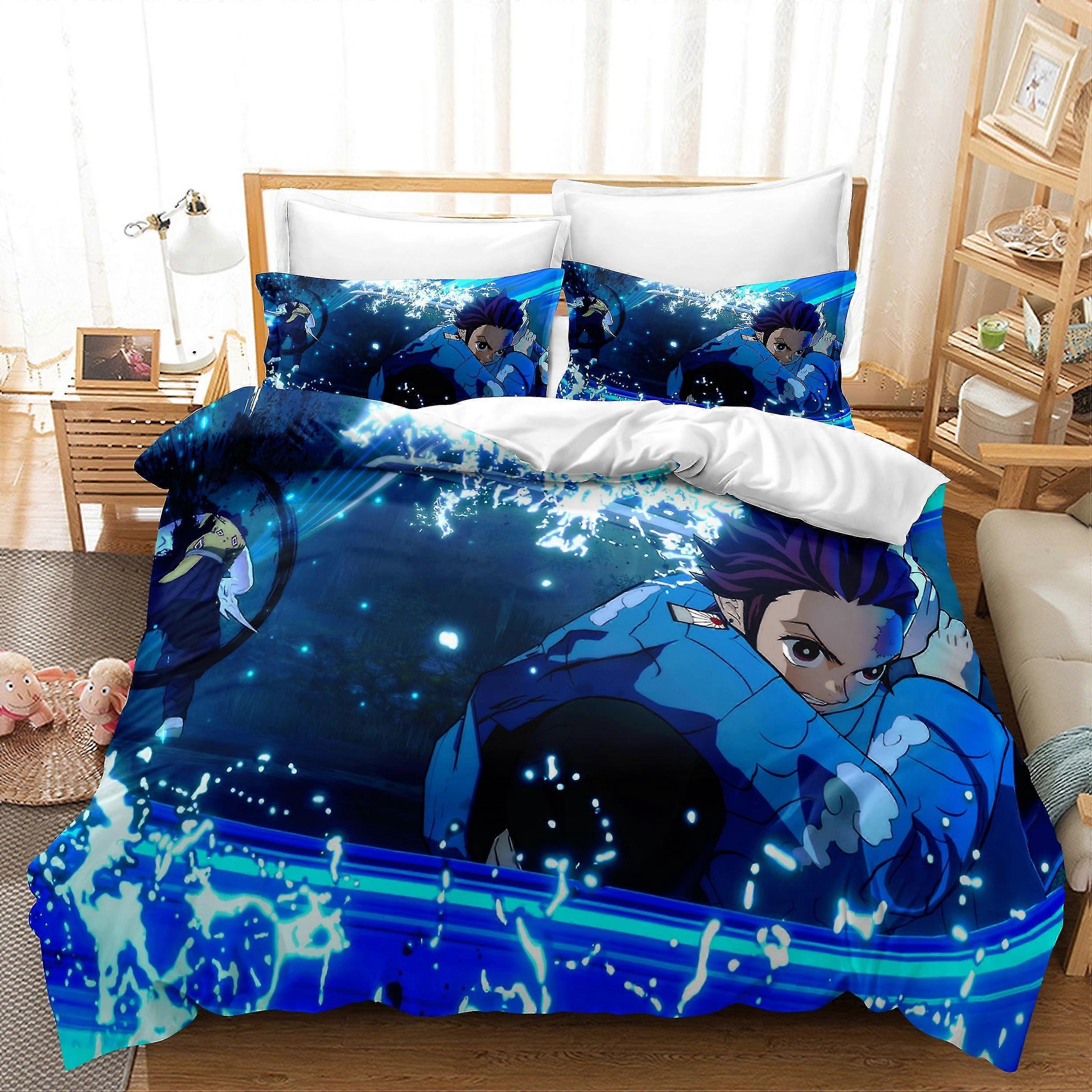 3PCS Bedding Sheet Sets with 3D Printed Classic Manga Patterns Quilt Cover + 1/2 Pillowcase Soft Skin-friendly Material Bed Sets Comfort