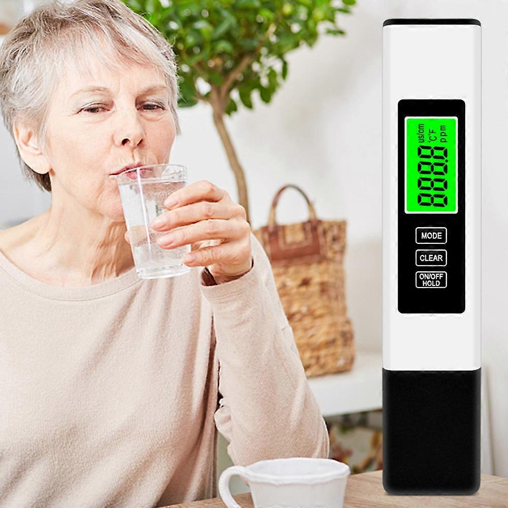 3 in 1 Water Quality Analyzer TDS/EC/Temperature Meter Data Hold Backlight Display Tester White