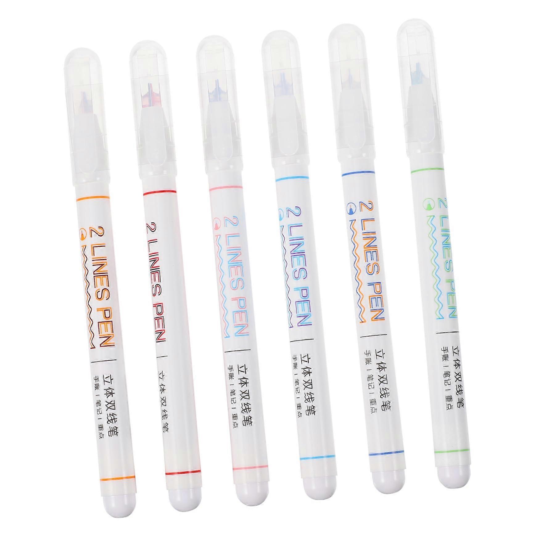 6支装双线彩色荧光笔,荧光笔,闪粉笔,荧光记号笔,轮廓笔,闪粉墨水笔,高光笔,彩色塑料