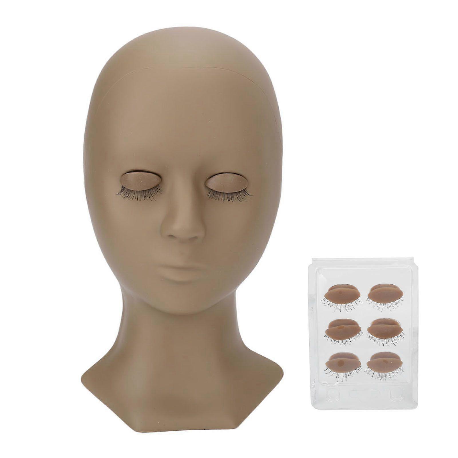Lash Extension Practice Mannequin Head Silicone Makeup Training Head with 4 Pairs Replaceable Eyes CoffeeYMMR)