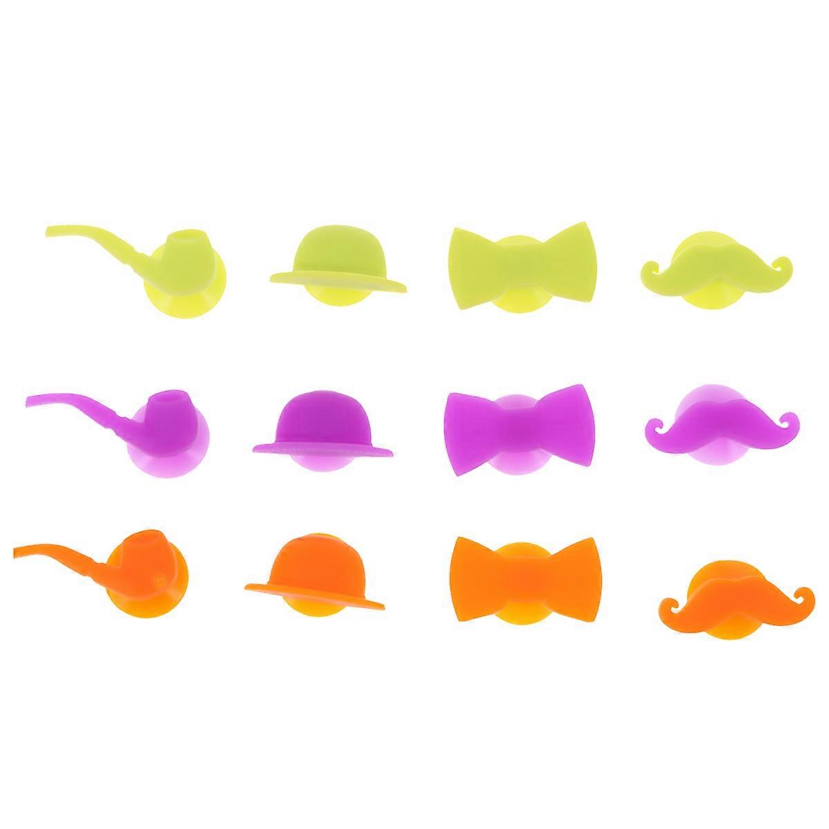 Cup Markers For Drinks Silicone Hat Suction Cup Wine Glass Identifier Mixed Colors 12Pcs