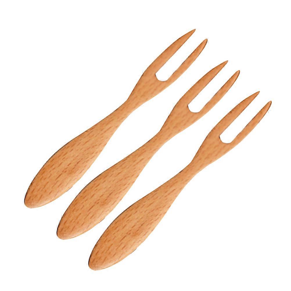 Appetizer Cake Fruit Forks Wide Handle Wooden Design For Festivals 3Pcs