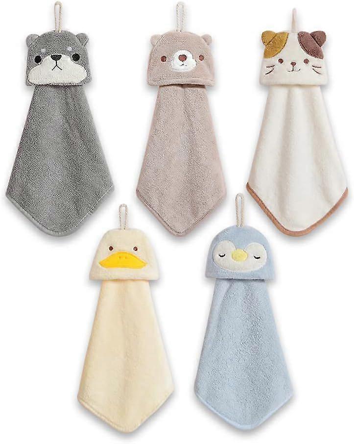 Practical set of cute towels, bath towels with hanging loops, animal towels for children 5pcs