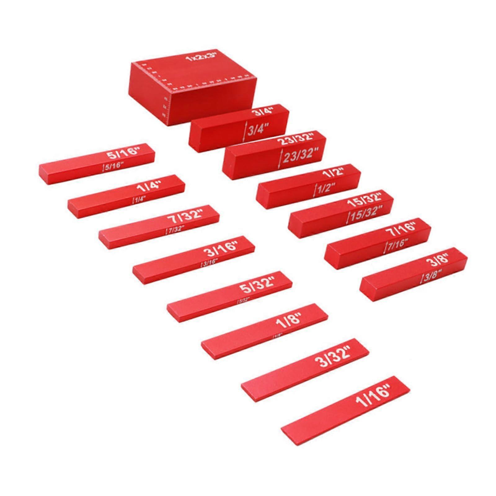 15 Pieces Carpenter Woodworking Router Tool Setup Blocks Aluminum Height Gauge Set Accessories Precision Setup Block Red