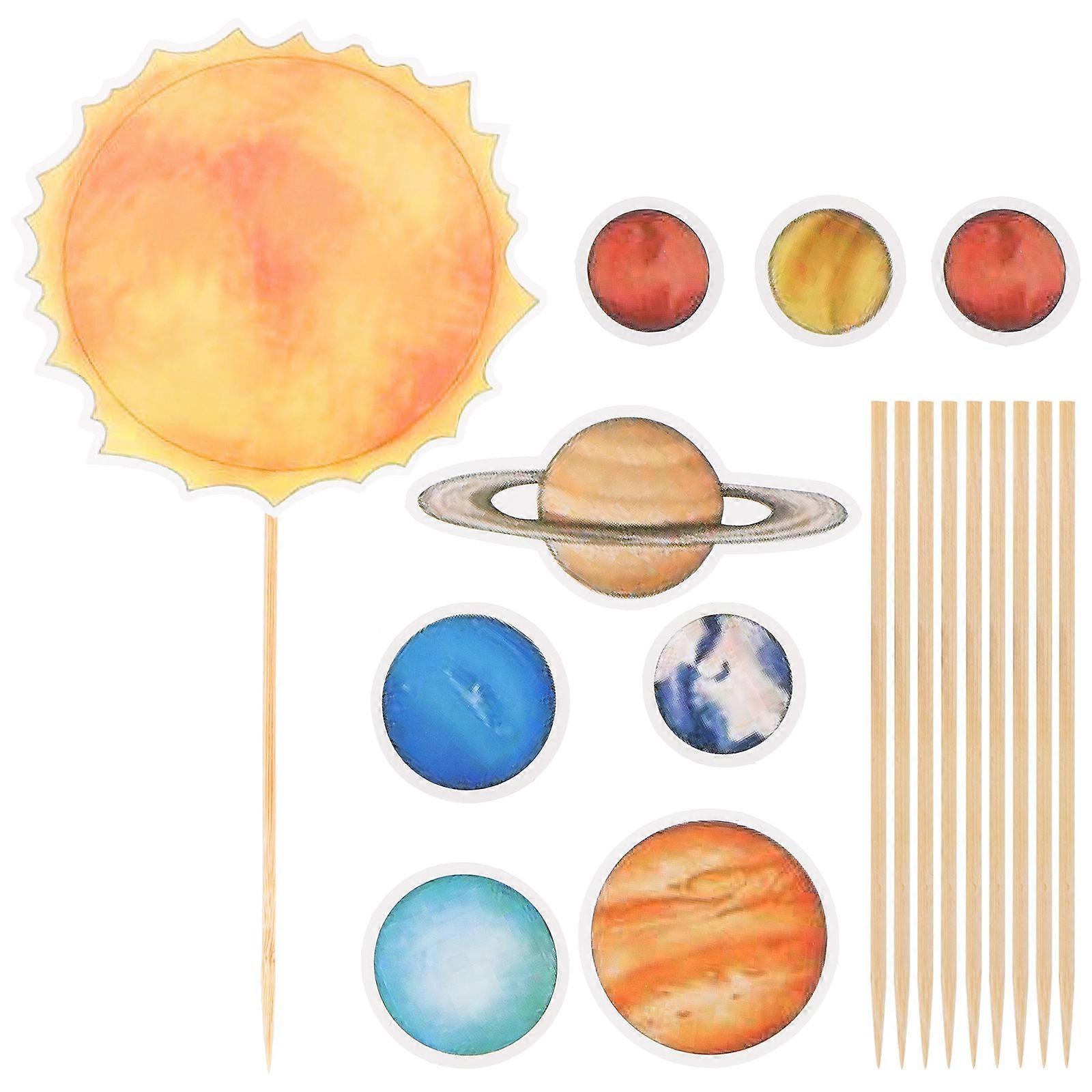 Space Birthday Decorations Solar System Cupcake Picks Paper Material 9x9cm Size Solar System Toppers