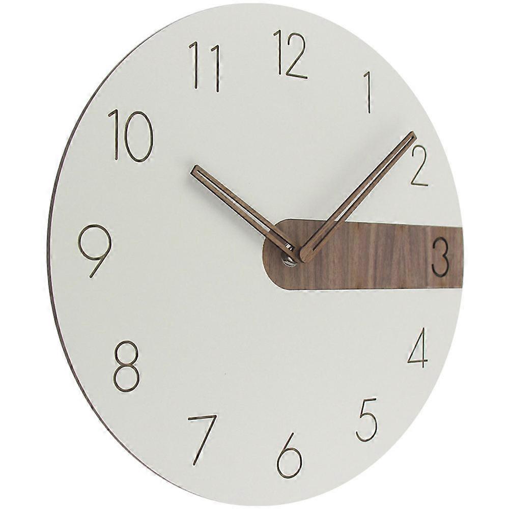White Wooden Wall Clock with Silent Movement Ideal for Home Office Decoration 12 Inch Synthetic Material