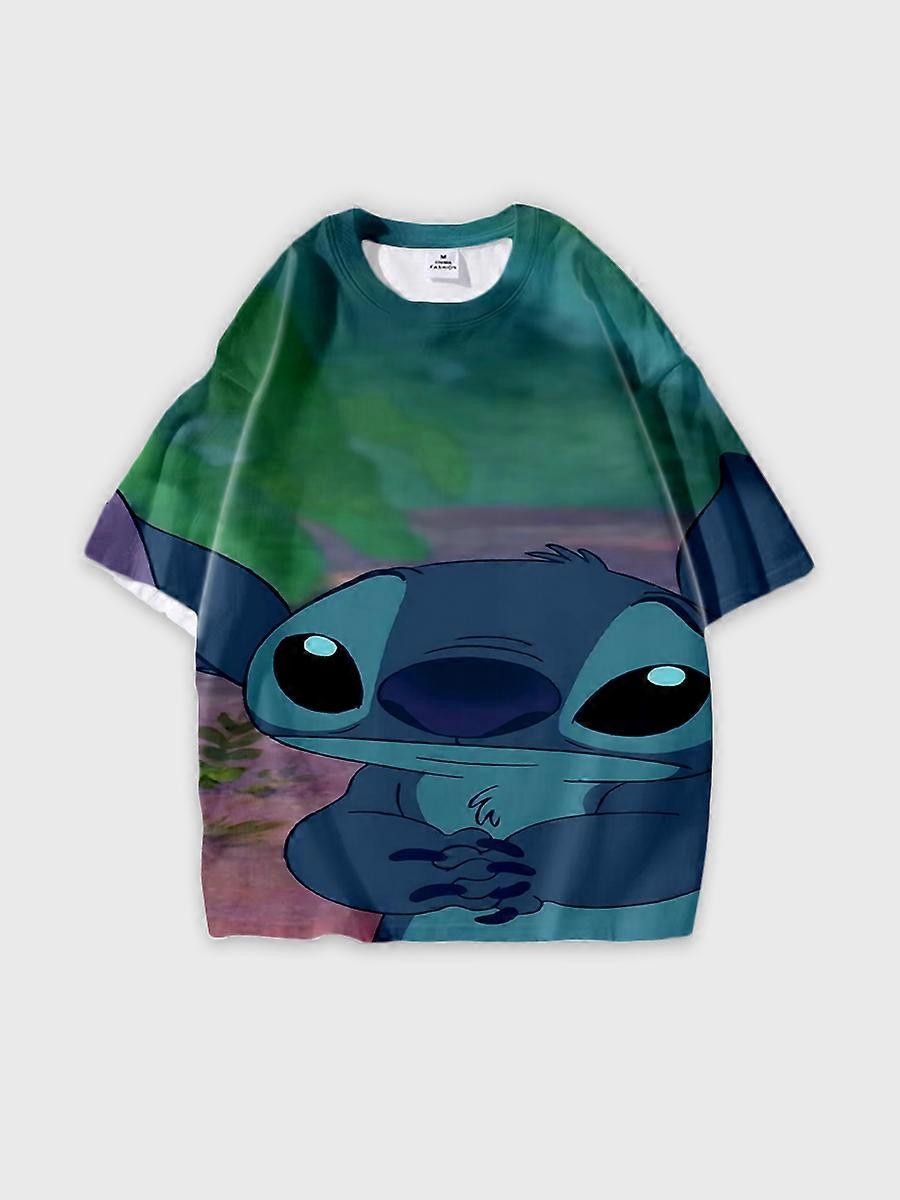 T-shirt girocollo Cartoon Pattern manica corta sciolta D618