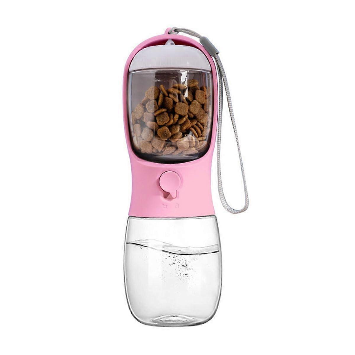 Portable Pet Water Bottle With Food Container 2-in-1 For Cats, Rabbits, Puppies And Other Pets - Rose Pink